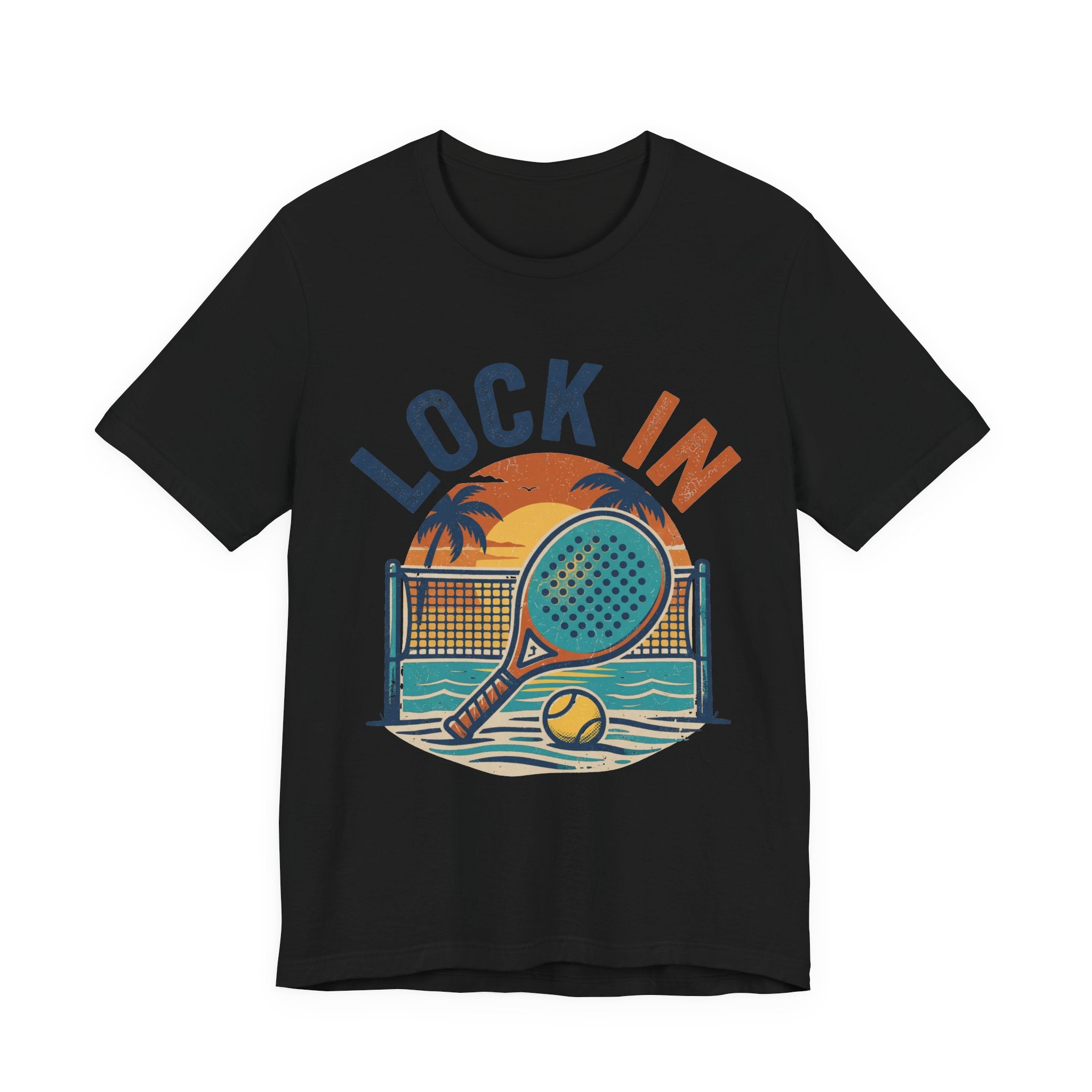 Beach Tennis T-Shirt | Lock In Sunset Vintage Graphic | Unisex Heavy Cotton Tee