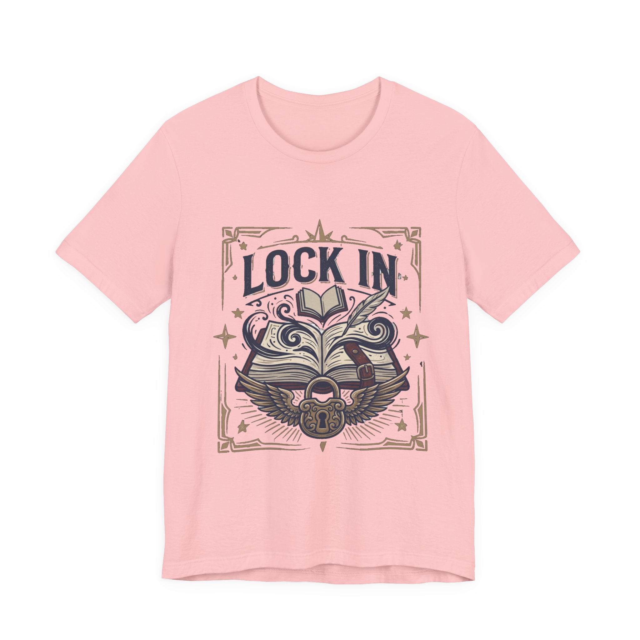 Lock In Writer T-Shirt | Winged Padlock Book Tee | Motivational Author Gift | Unisex Heavy Cotton