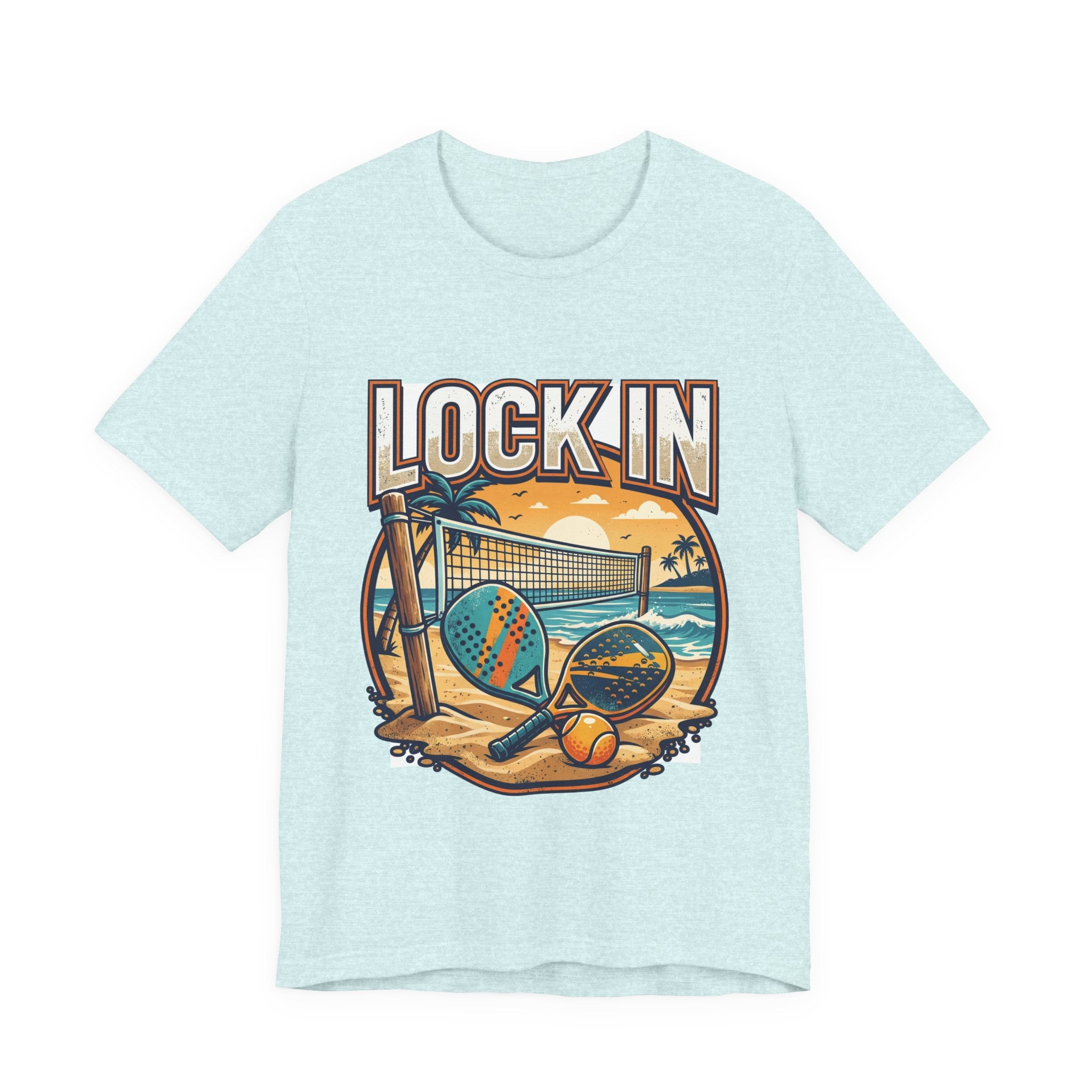 Beach Tennis T-Shirt | Bold Orange Two Paddles Net | Lock In | Unisex Gift