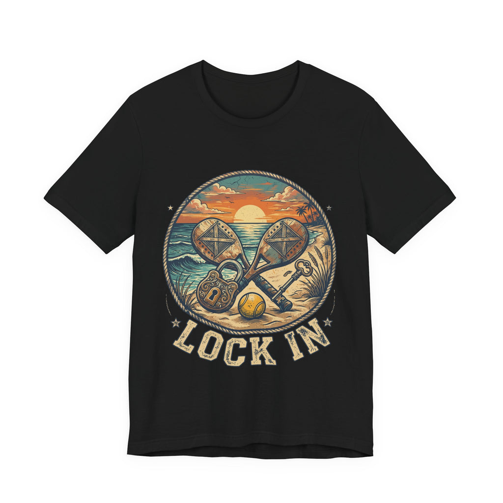 Beach Tennis T-Shirt | Vintage Lock Key Crossed Paddles | Unisex Heavy Cotton Tee