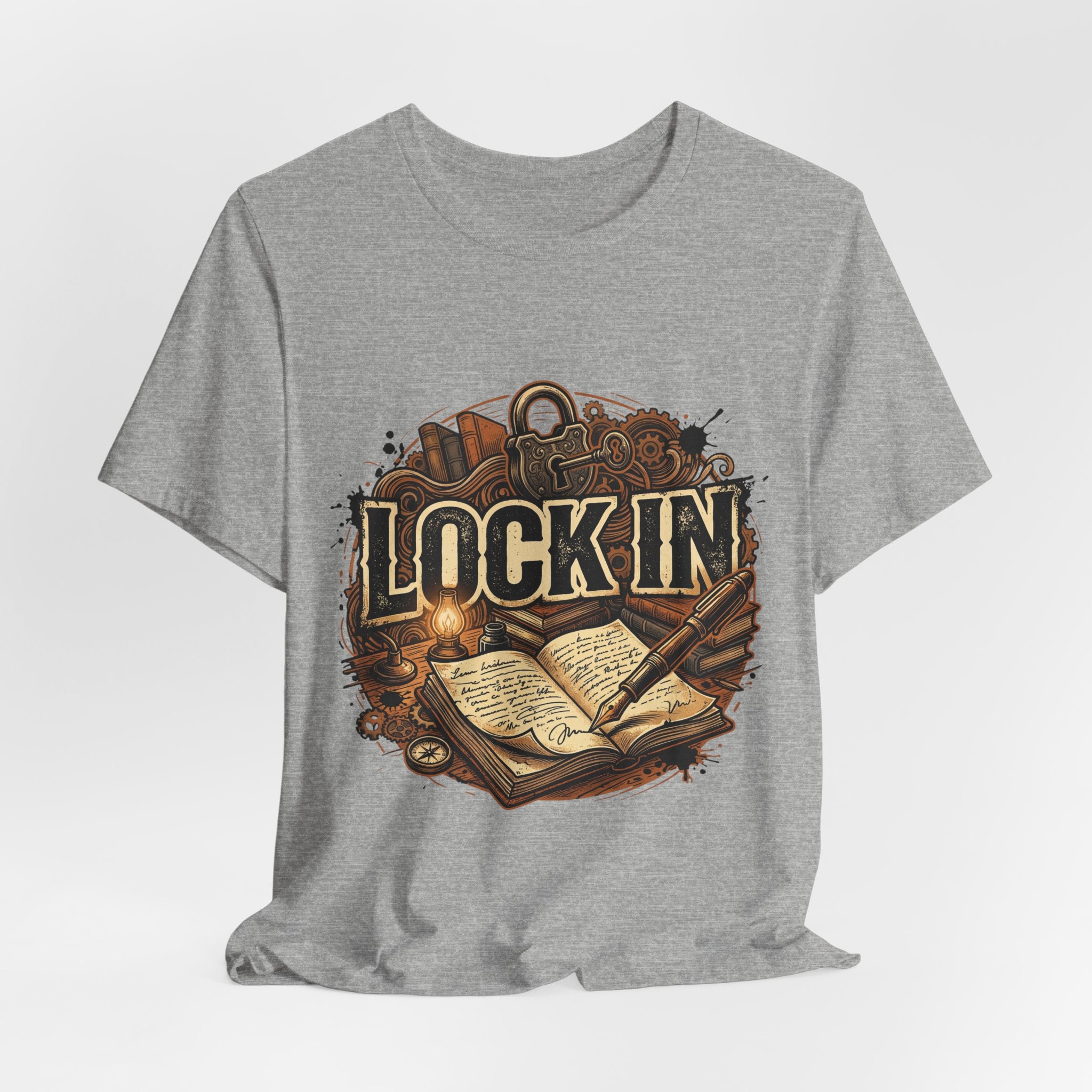 Steampunk Journal T-Shirt | Oil Lamp Tee | Manuscript Shirt | Lock In Life | Unisex Heavy Cotton Graphic Tee