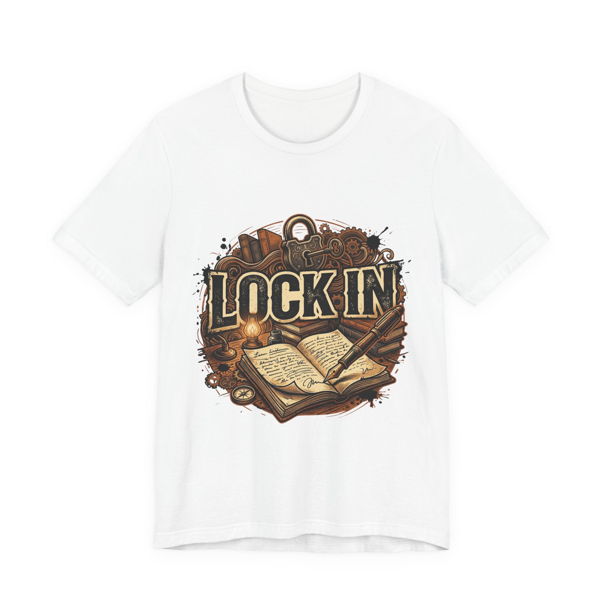 Steampunk Journal T-Shirt | Oil Lamp Tee | Manuscript Shirt | Lock In Life | Unisex Heavy Cotton Graphic Tee