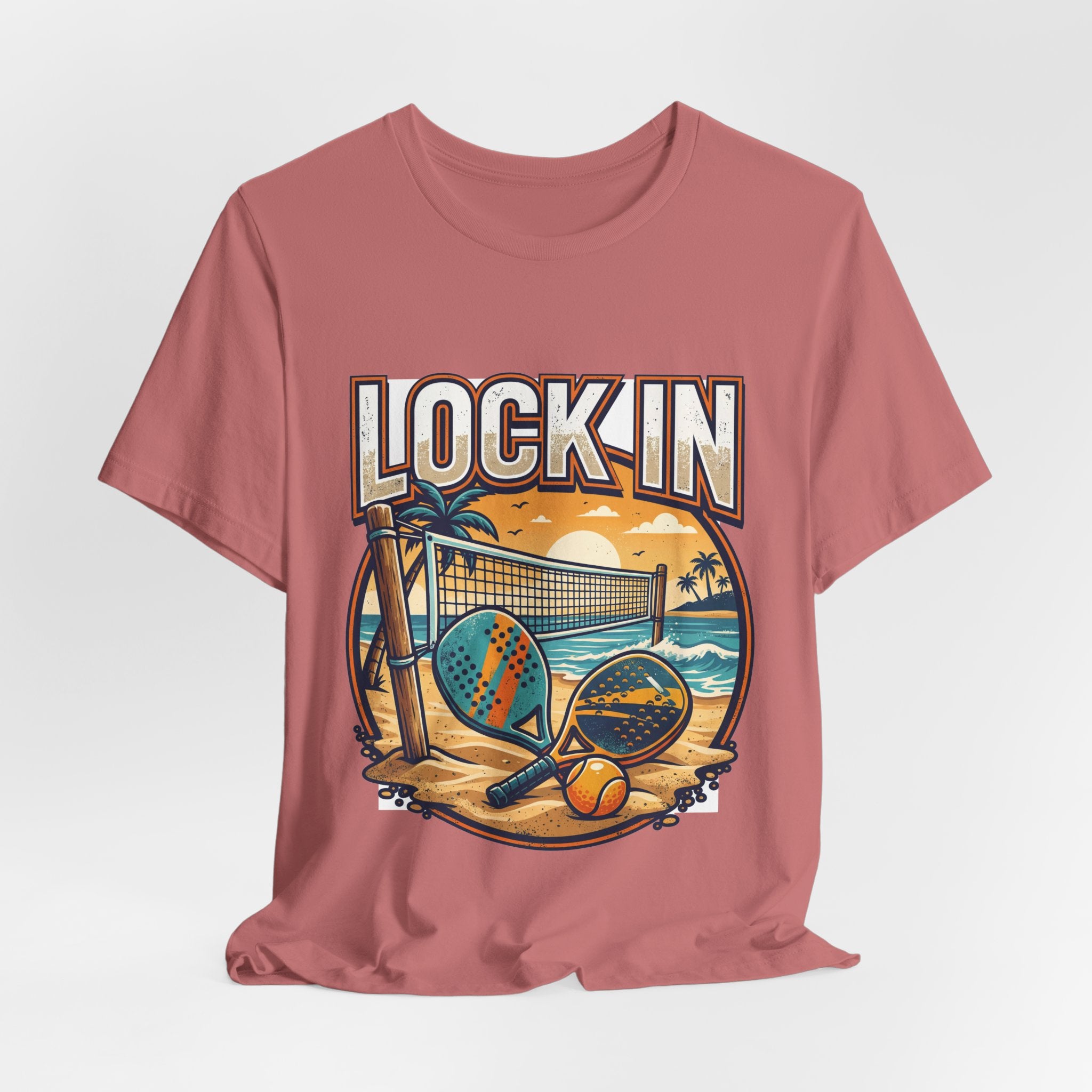 Beach Tennis T-Shirt | Bold Orange Two Paddles Net | Lock In | Unisex Gift