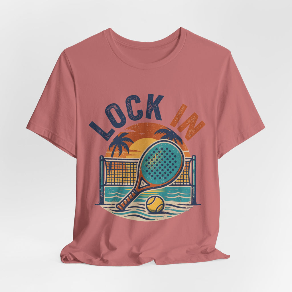 Beach Tennis T-Shirt | Lock In Sunset Vintage Graphic | Unisex Heavy Cotton Tee
