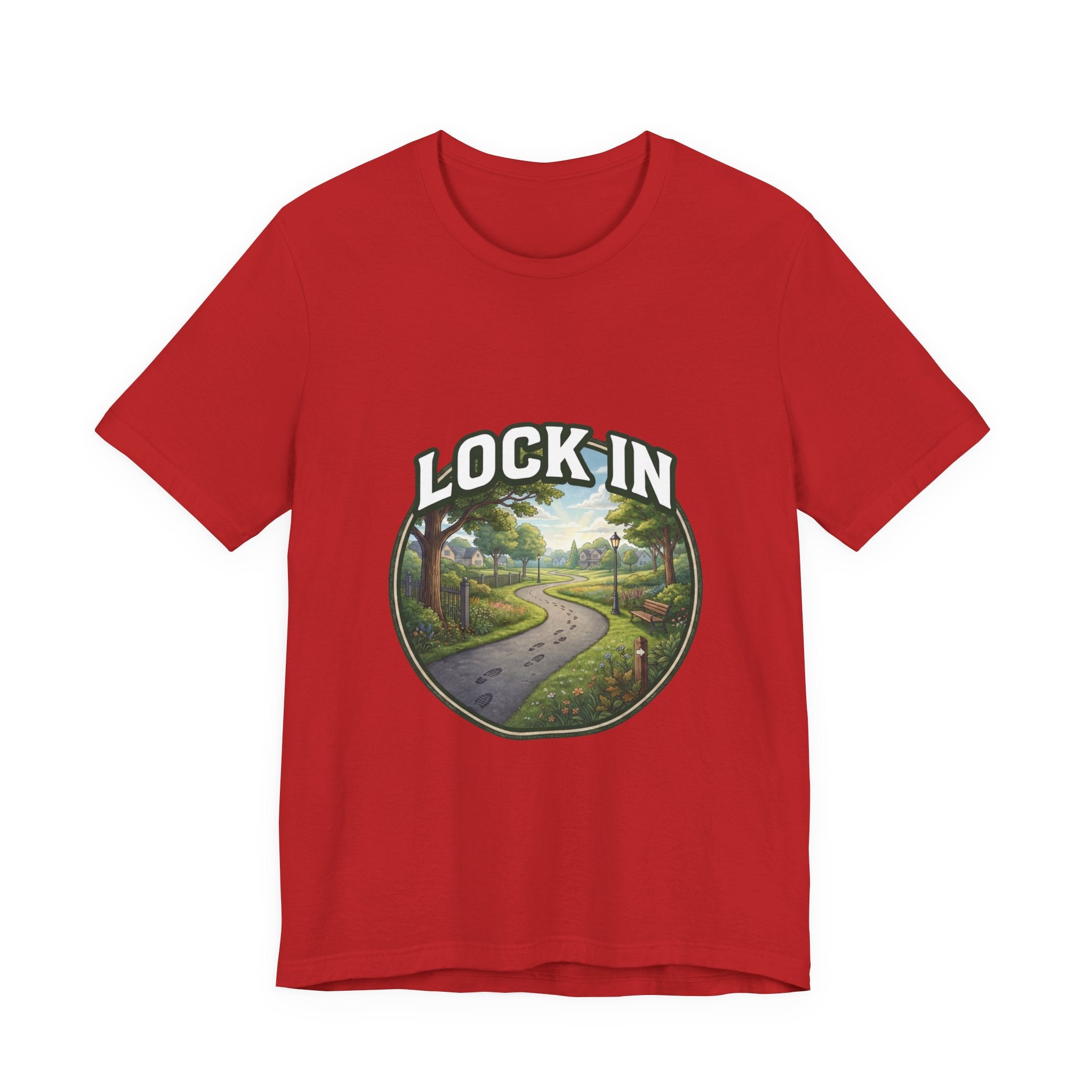 Lock In Life | Neighborhood Park Walking Tee | Nature Walk Graphic T-Shirt | Outdoor Lifestyle Shirt | Unisex Bella Canvas Tee