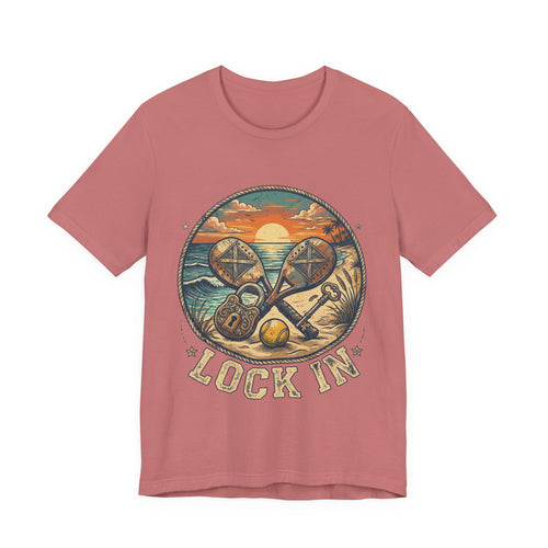 Beach Tennis T-Shirt | Vintage Lock Key Crossed Paddles | Unisex Heavy Cotton Tee
