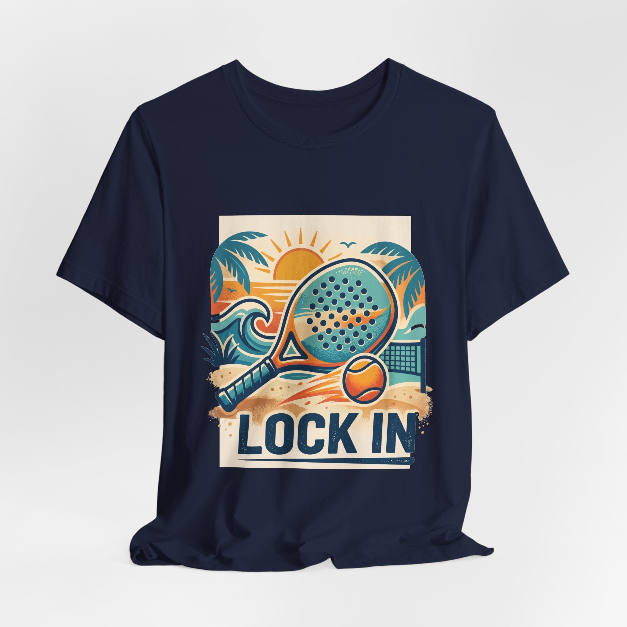 Beach Paddle Tennis T-Shirt | Retro Teal Orange Paddle | Lock In | Unisex Tee Gift