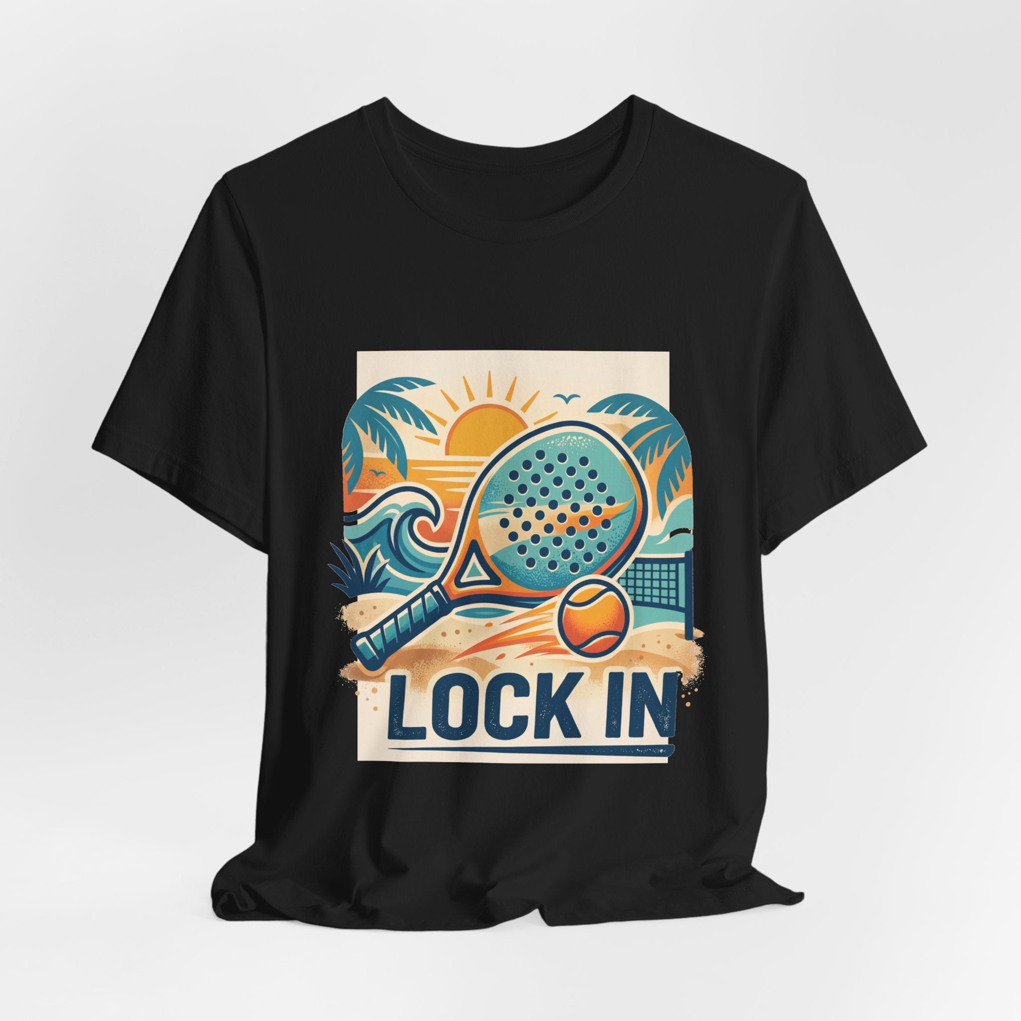 Beach Paddle Tennis T-Shirt | Retro Teal Orange Paddle | Lock In | Unisex Tee Gift