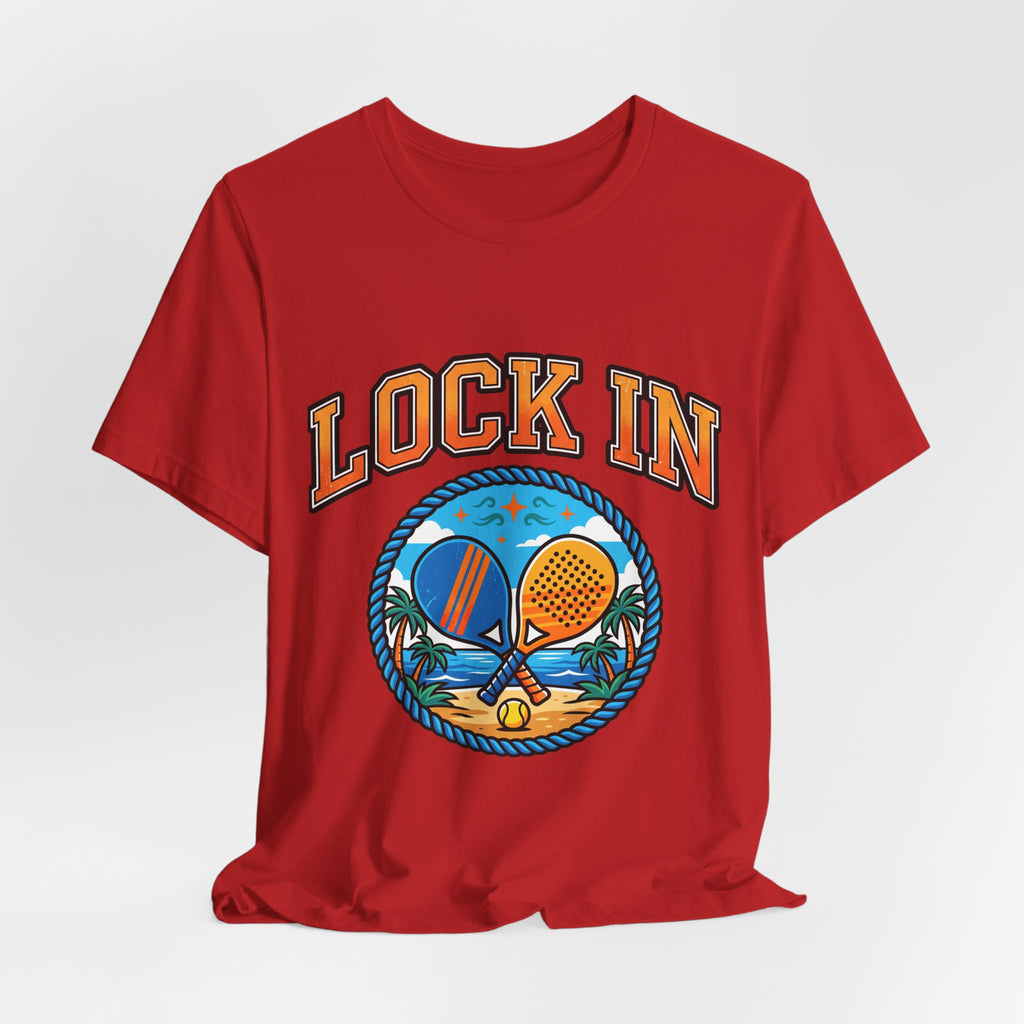 Lock In Beach Tennis T-Shirt | Collegiate Graphic Tee | Unisex Heavy Cotton | Pickleball Padel Gift