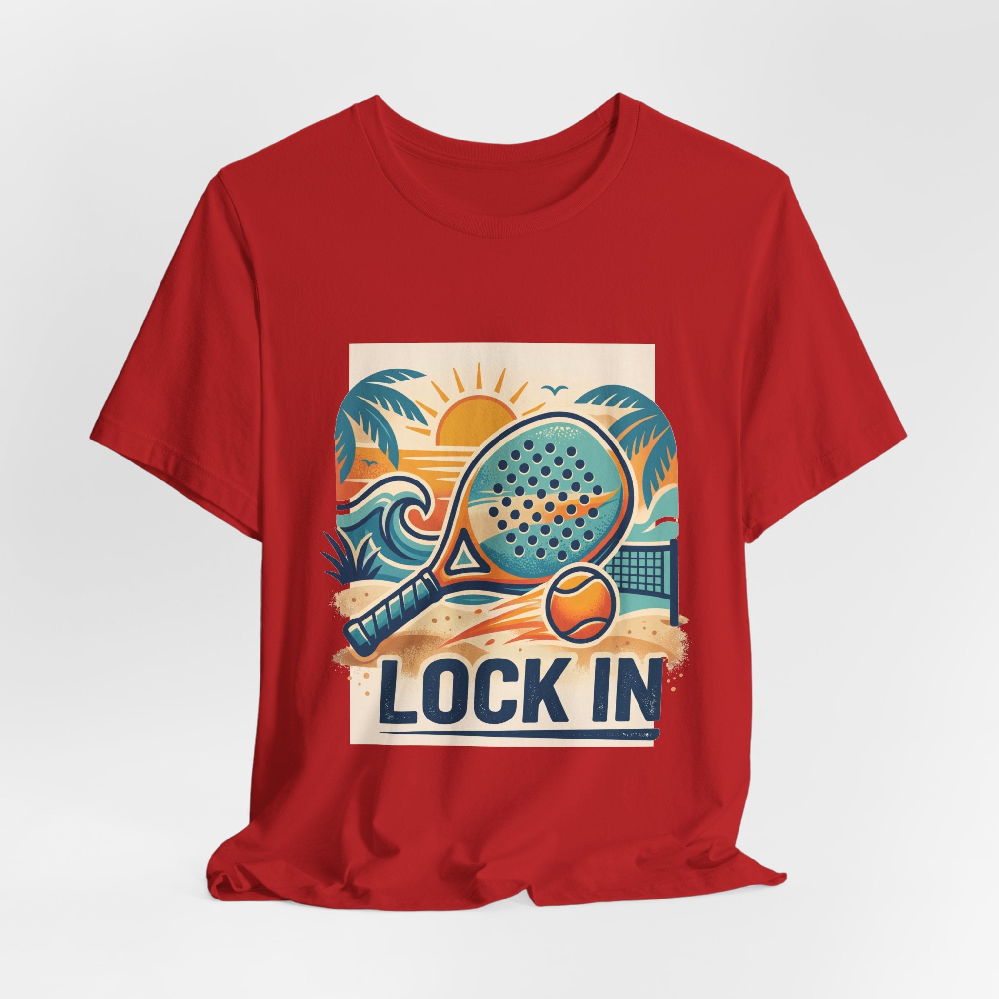 Beach Paddle Tennis T-Shirt | Retro Teal Orange Paddle | Lock In | Unisex Tee Gift