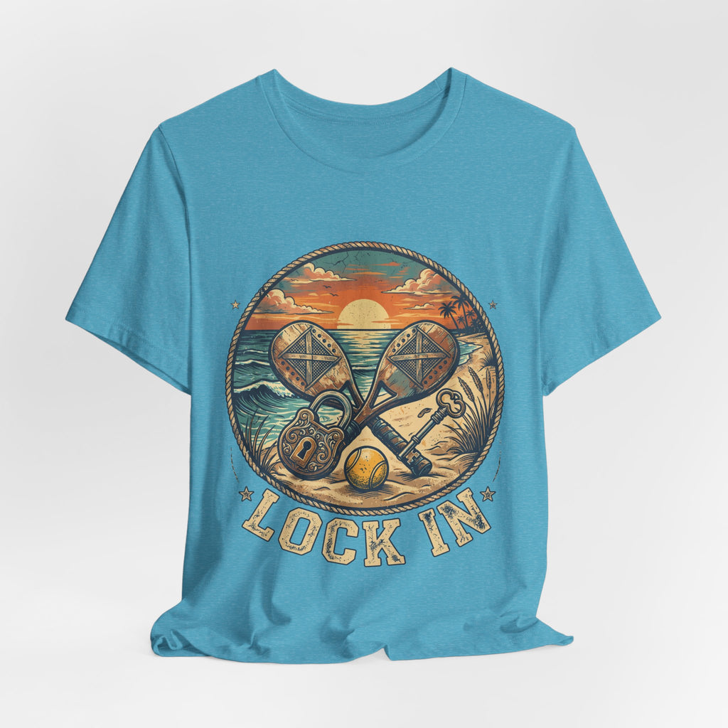 Beach Tennis T-Shirt | Vintage Lock Key Crossed Paddles | Unisex Heavy Cotton Tee