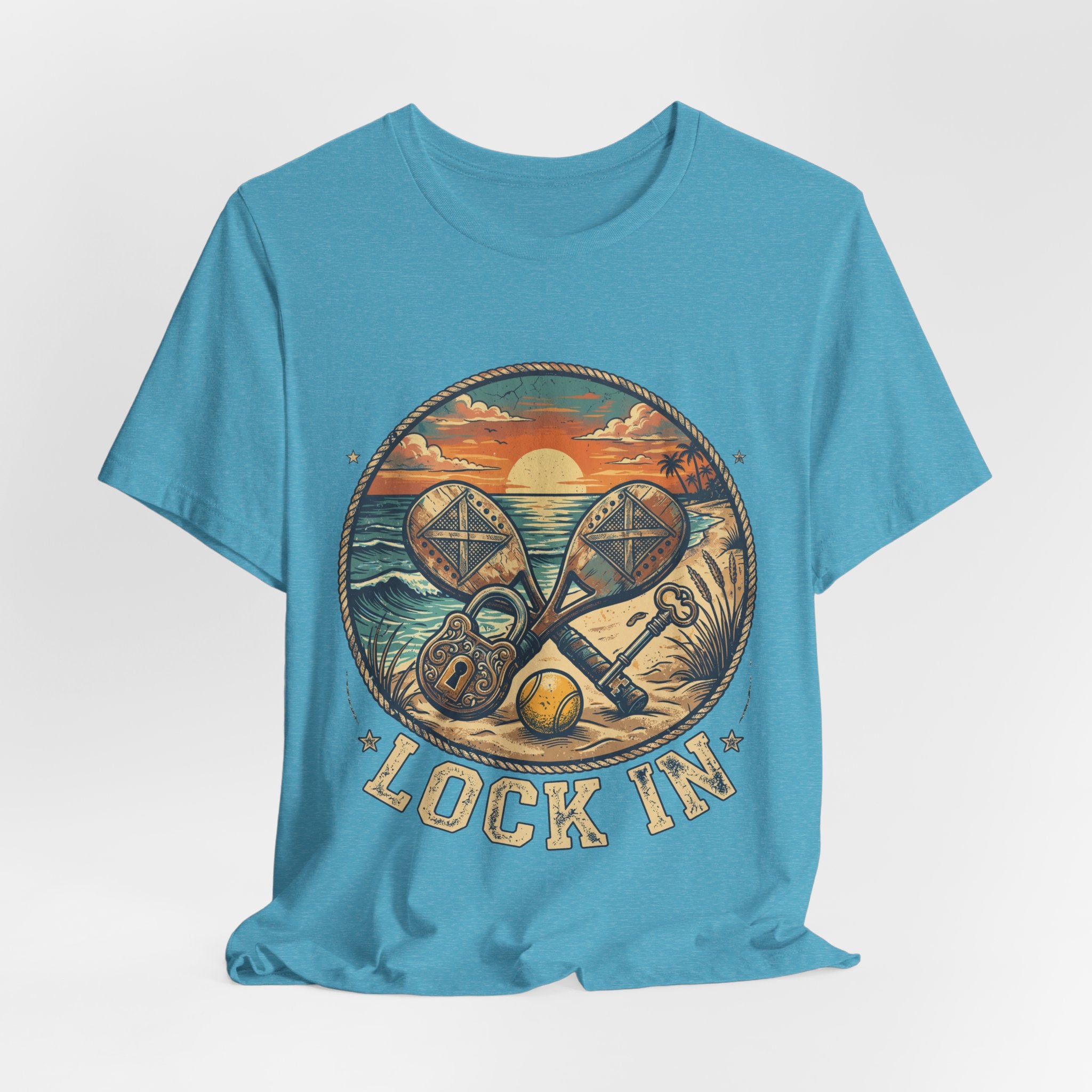 Beach Tennis T-Shirt | Vintage Lock Key Crossed Paddles | Unisex Heavy Cotton Tee