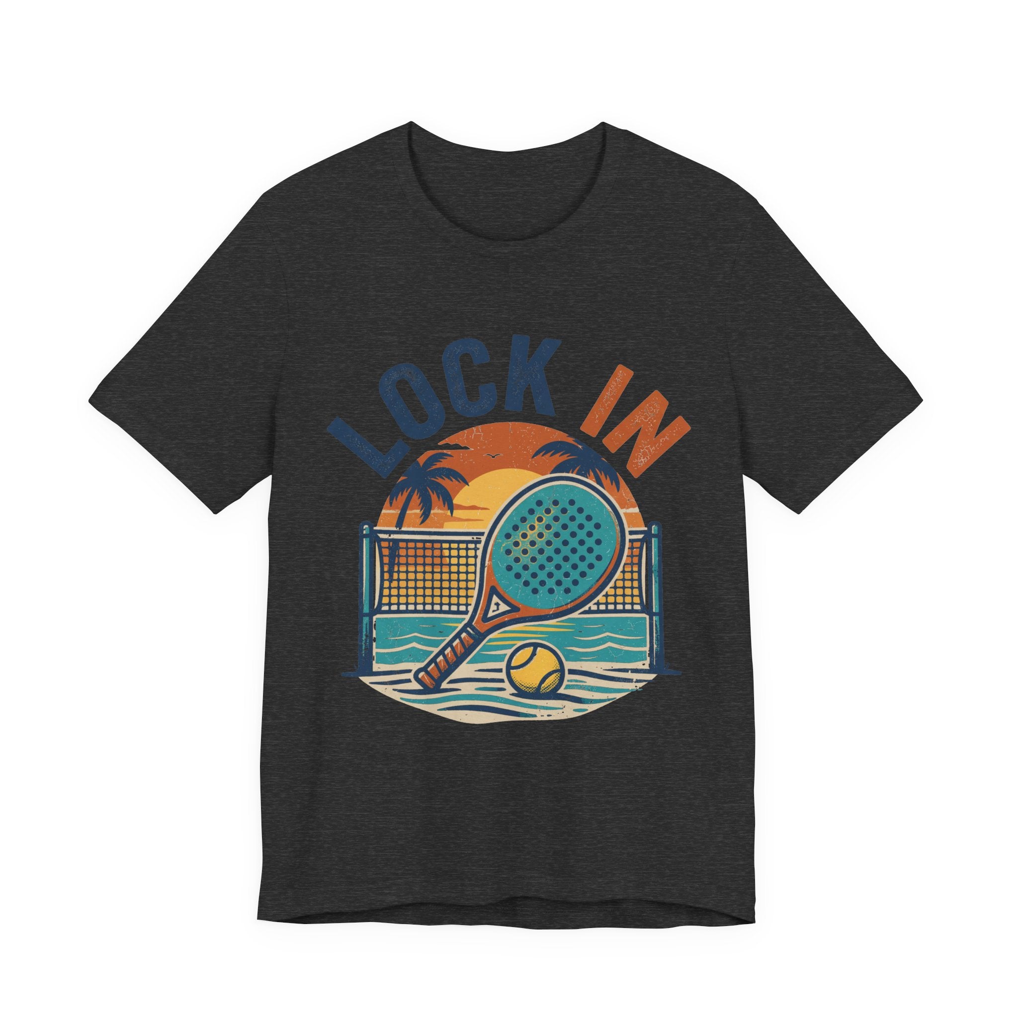 Beach Tennis T-Shirt | Lock In Sunset Vintage Graphic | Unisex Heavy Cotton Tee