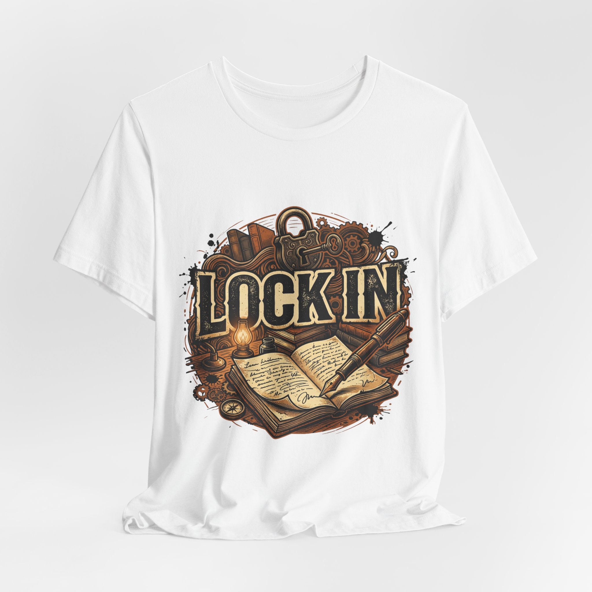 Steampunk Journal T-Shirt | Oil Lamp Tee | Manuscript Shirt | Lock In Life | Unisex Heavy Cotton Graphic Tee