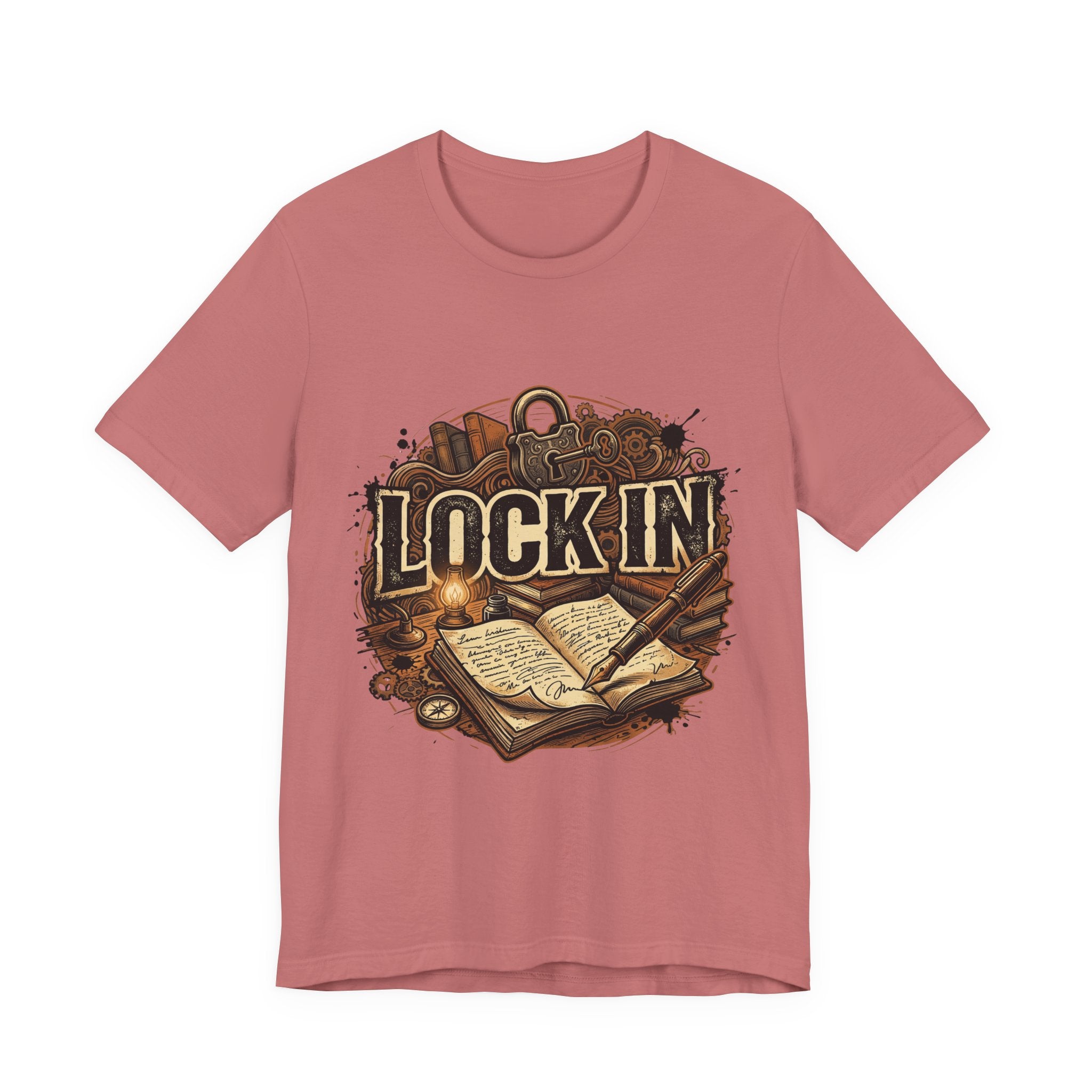 Steampunk Journal T-Shirt | Oil Lamp Tee | Manuscript Shirt | Lock In Life | Unisex Heavy Cotton Graphic Tee