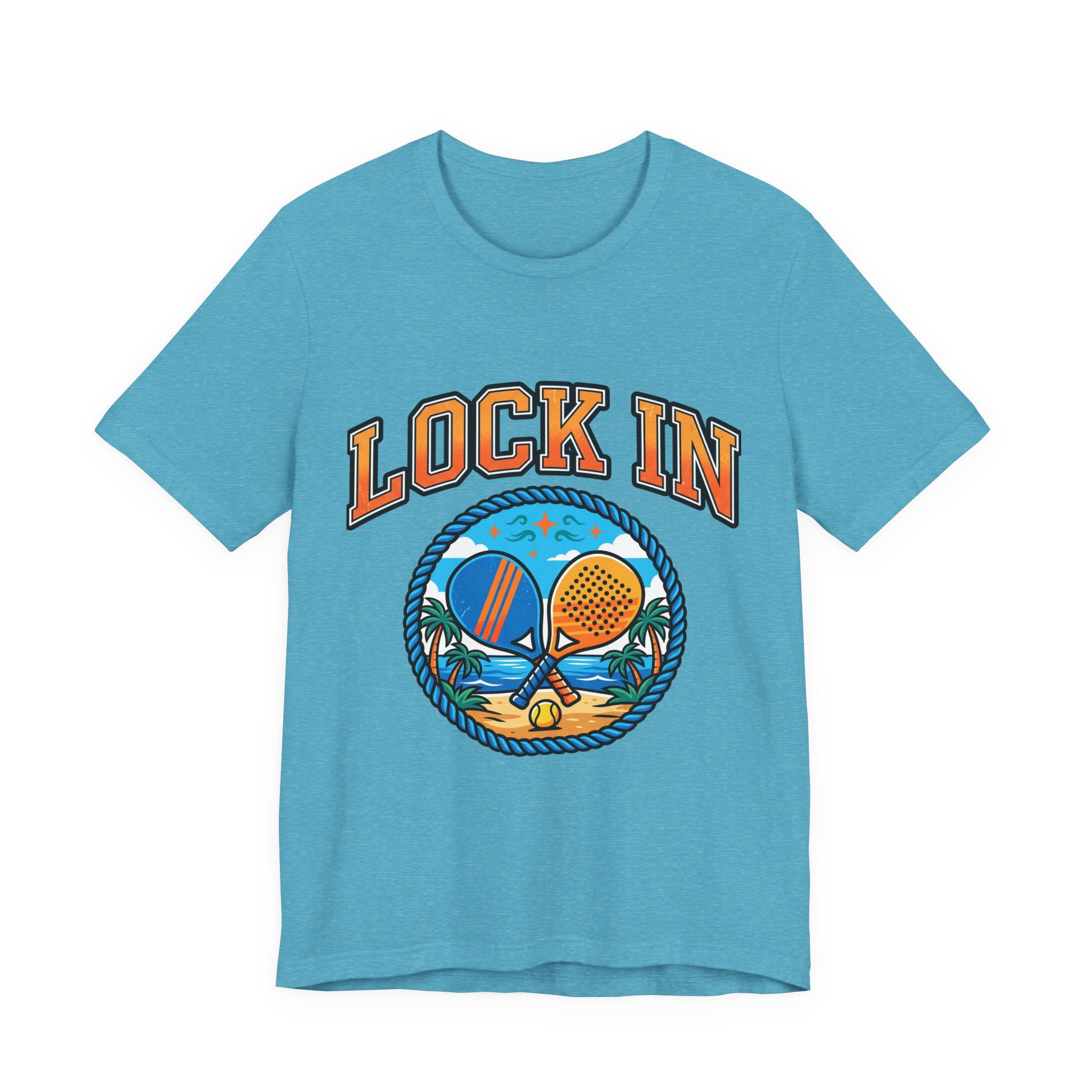 Lock In Beach Tennis T-Shirt | Collegiate Graphic Tee | Unisex Heavy Cotton | Pickleball Padel Gift