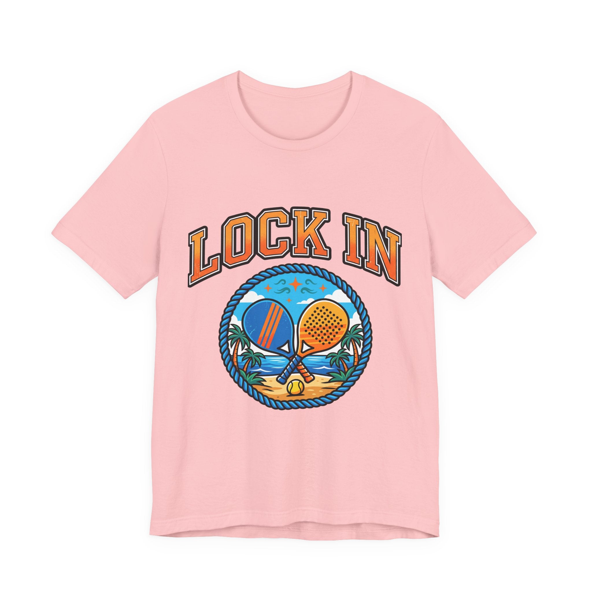 Lock In Beach Tennis T-Shirt | Collegiate Graphic Tee | Unisex Heavy Cotton | Pickleball Padel Gift