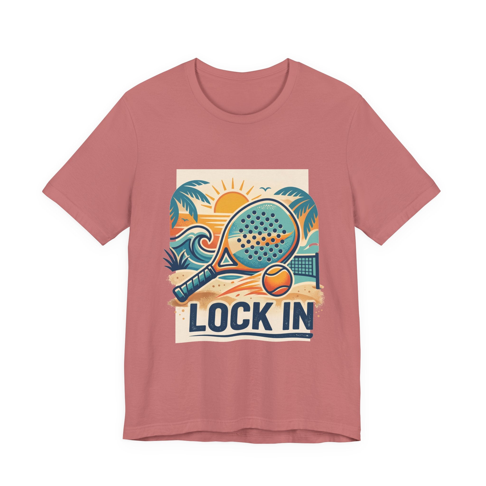 Beach Paddle Tennis T-Shirt | Retro Teal Orange Paddle | Lock In | Unisex Tee Gift