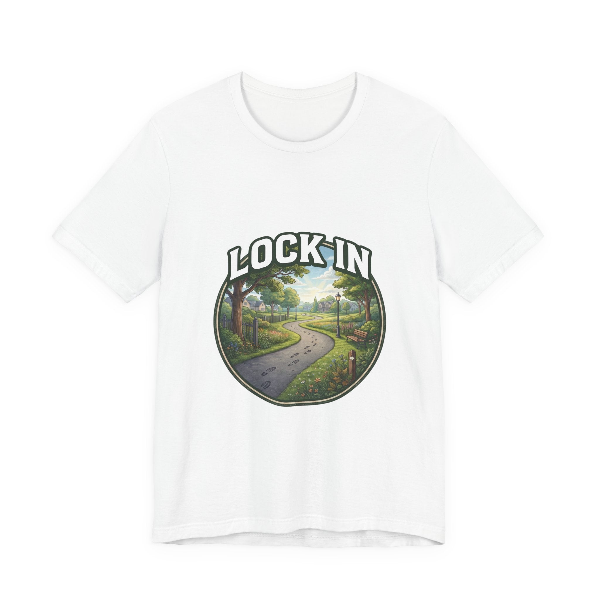 Lock In Life | Neighborhood Park Walking Tee | Nature Walk Graphic T-Shirt | Outdoor Lifestyle Shirt | Unisex Bella Canvas Tee