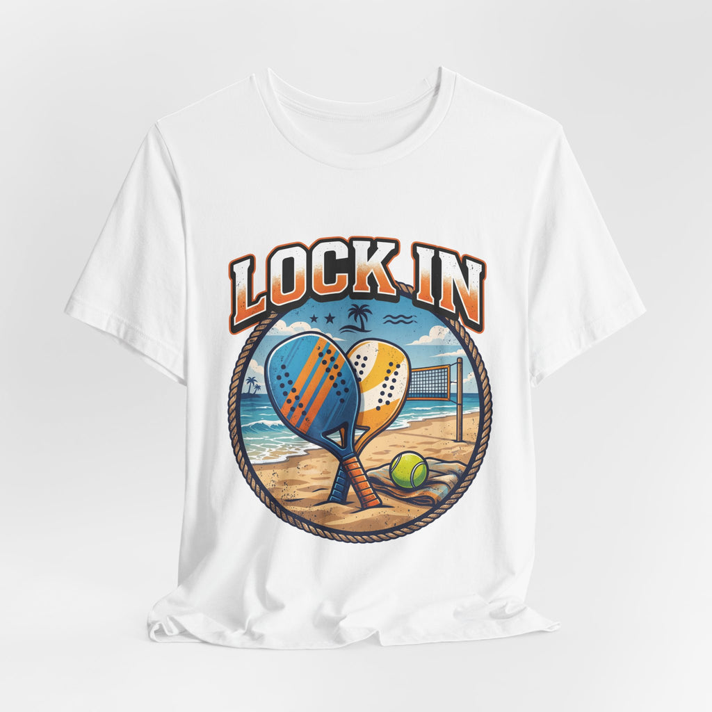 Beach Tennis T-Shirt | Collegiate Two Crossed Paddles | Lock In | Unisex