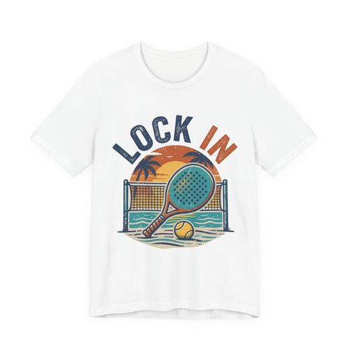 Beach Tennis T-Shirt | Lock In Sunset Vintage Graphic | Unisex Heavy Cotton Tee