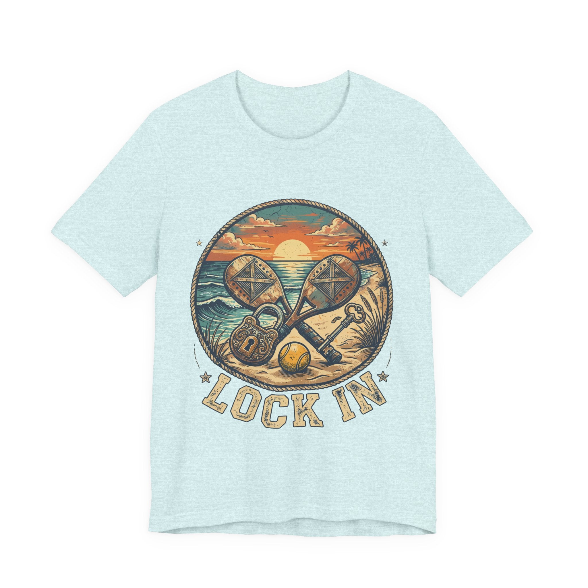Beach Tennis T-Shirt | Vintage Lock Key Crossed Paddles | Unisex Heavy Cotton Tee