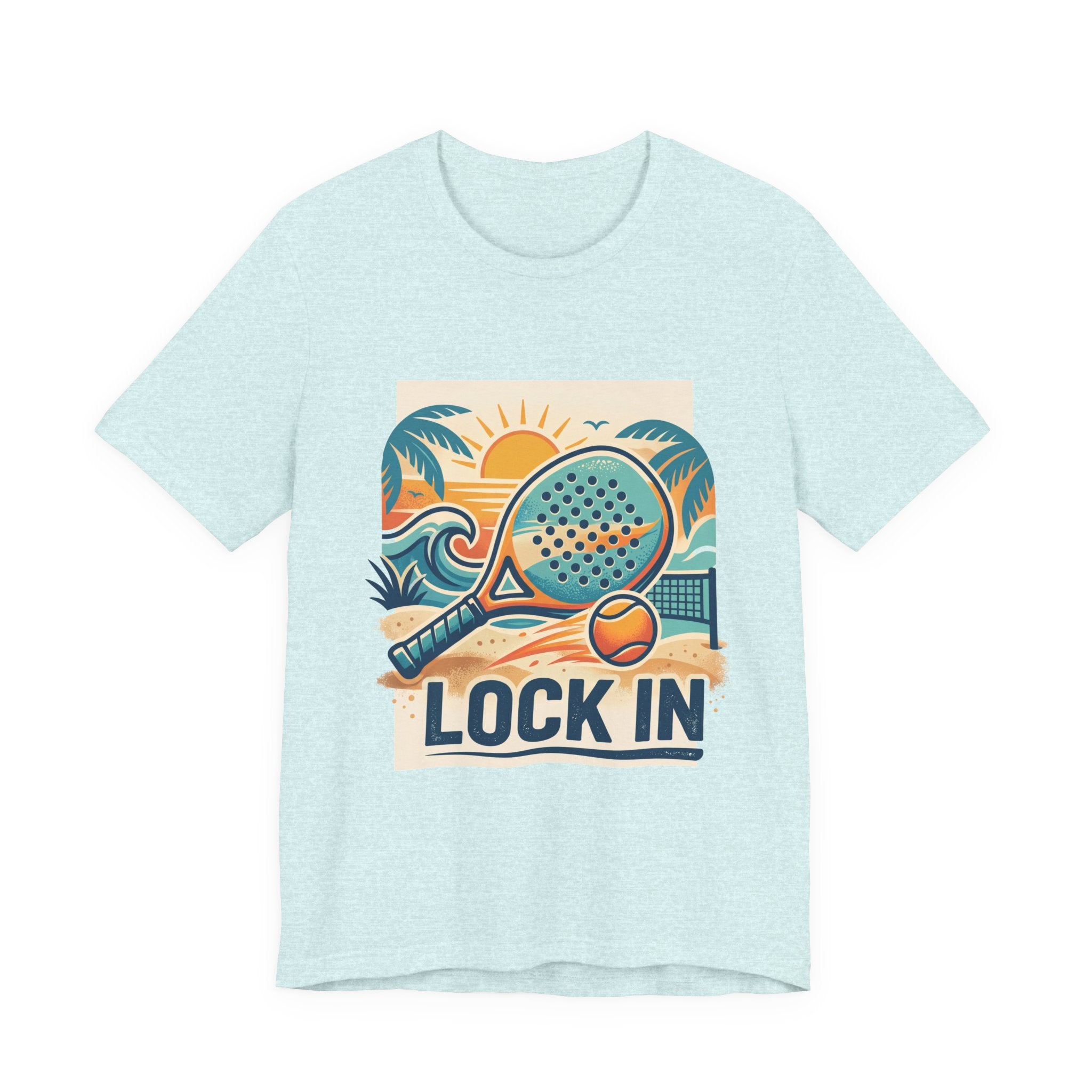 Beach Paddle Tennis T-Shirt | Retro Teal Orange Paddle | Lock In | Unisex Tee Gift