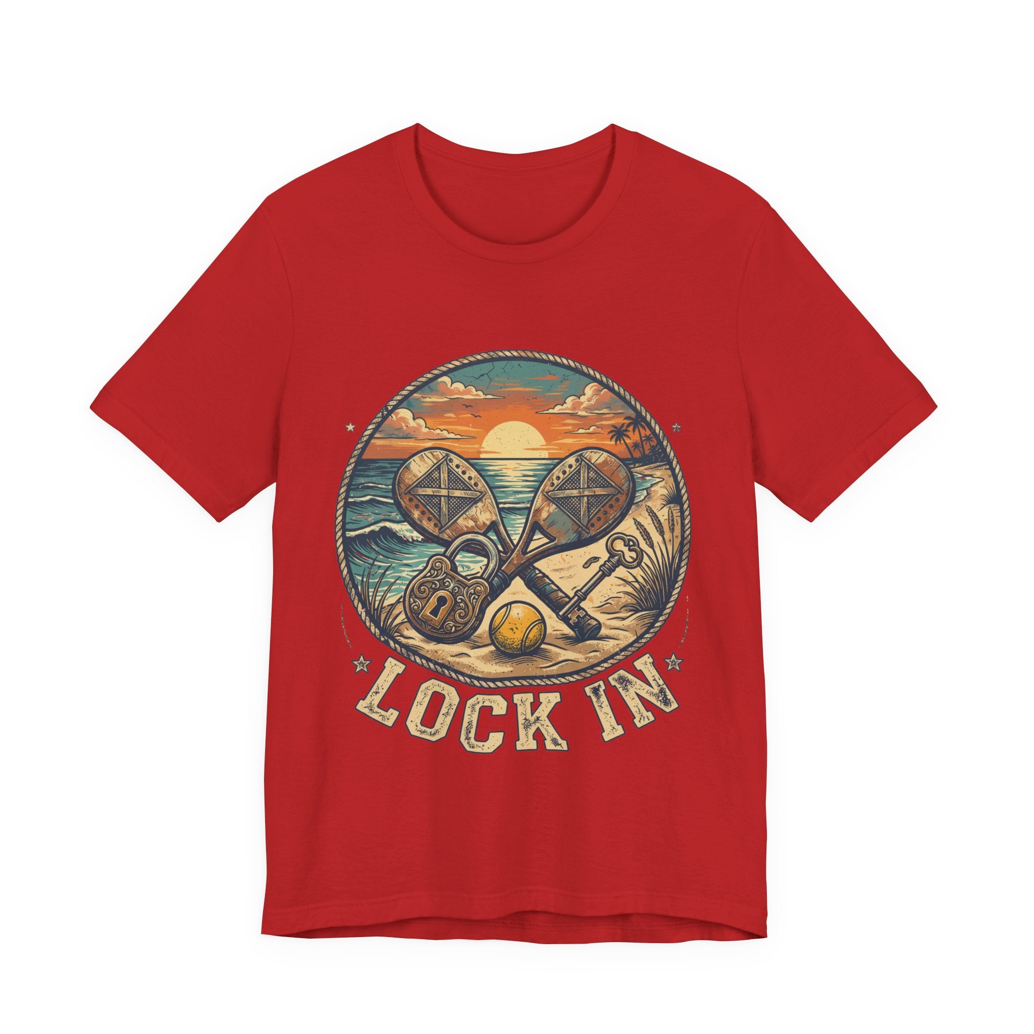 Beach Tennis T-Shirt | Vintage Lock Key Crossed Paddles | Unisex Heavy Cotton Tee