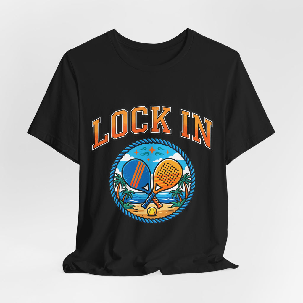 Lock In Beach Tennis T-Shirt | Collegiate Graphic Tee | Unisex Heavy Cotton | Pickleball Padel Gift