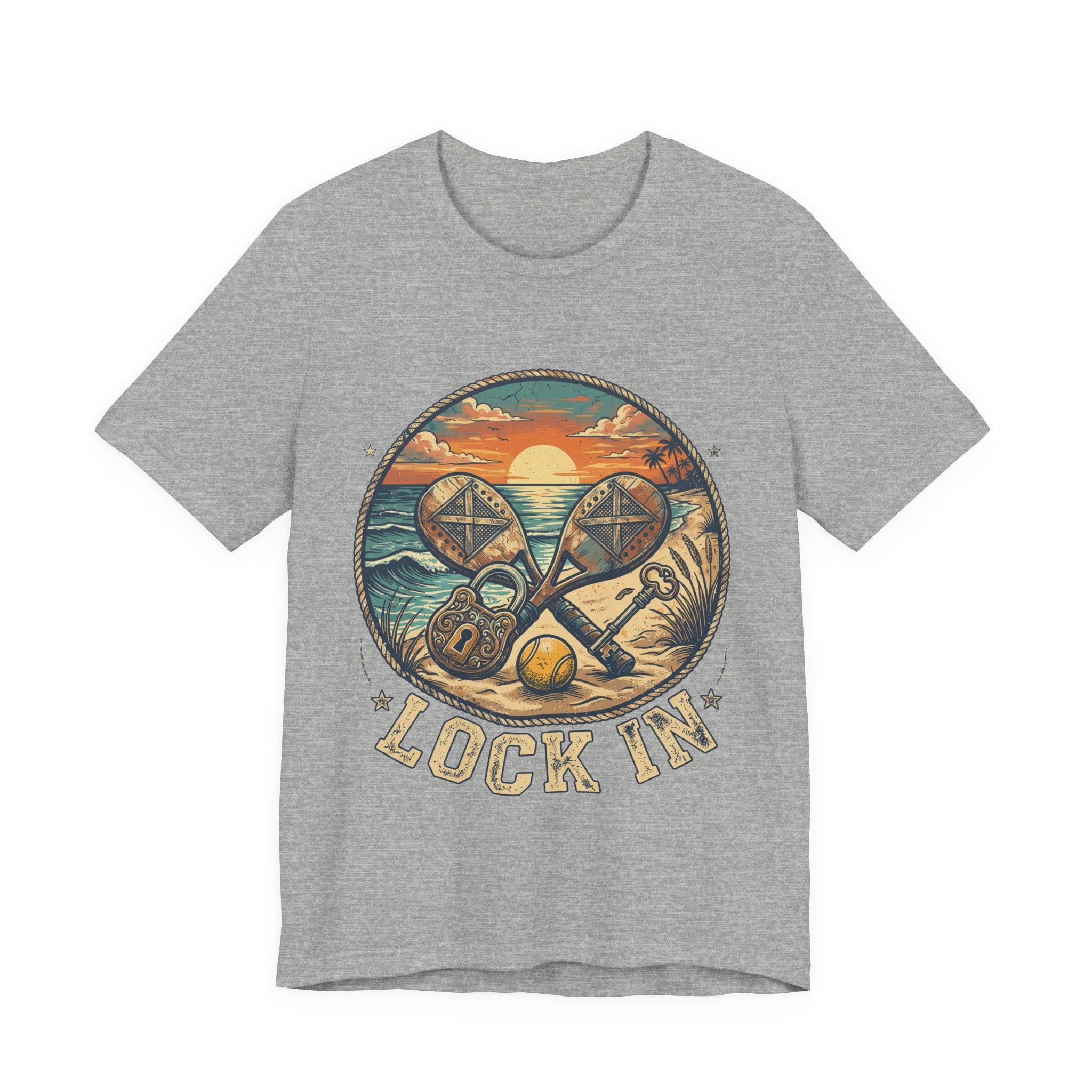 Beach Tennis T-Shirt | Vintage Lock Key Crossed Paddles | Unisex Heavy Cotton Tee