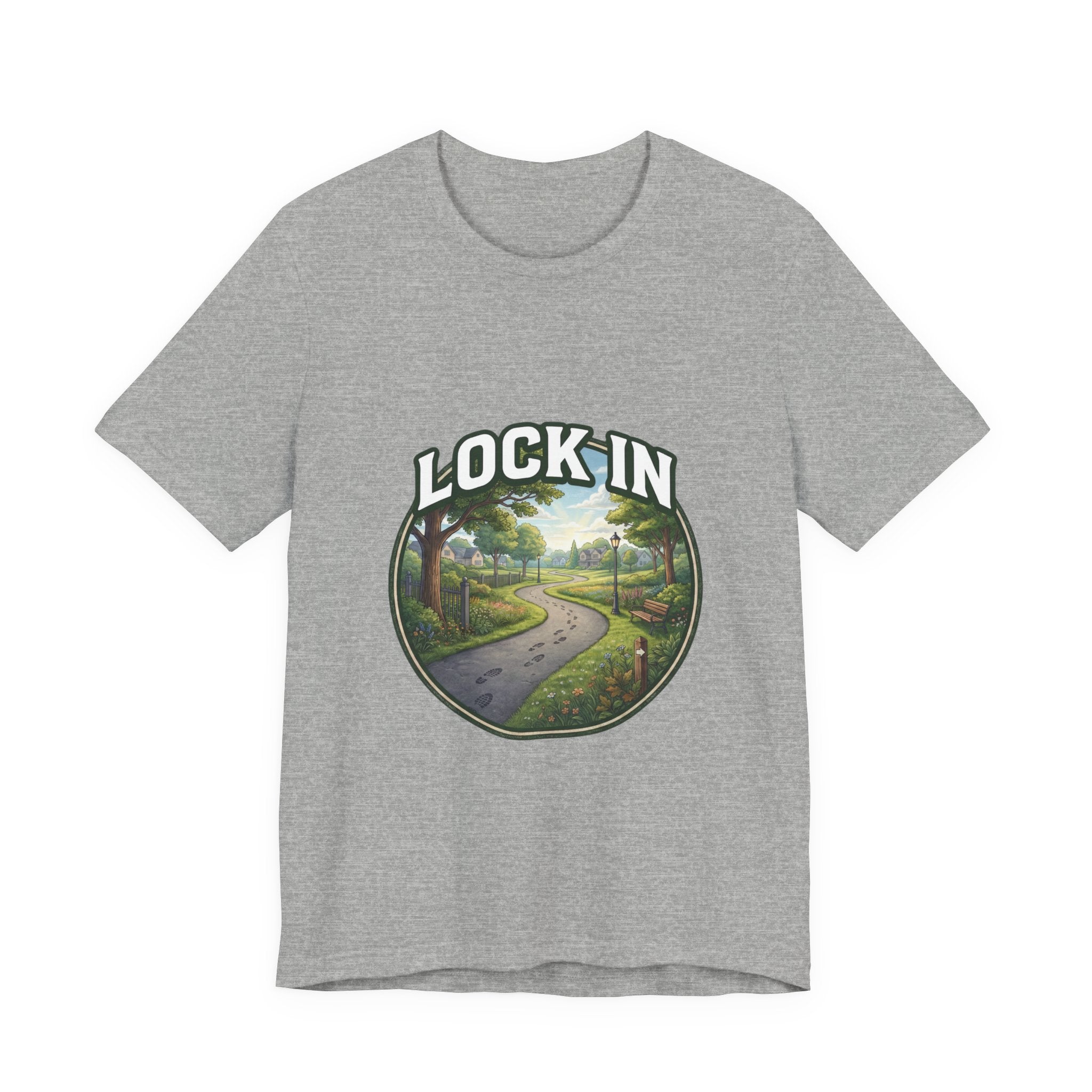 Lock In Life | Neighborhood Park Walking Tee | Nature Walk Graphic T-Shirt | Outdoor Lifestyle Shirt | Unisex Bella Canvas Tee