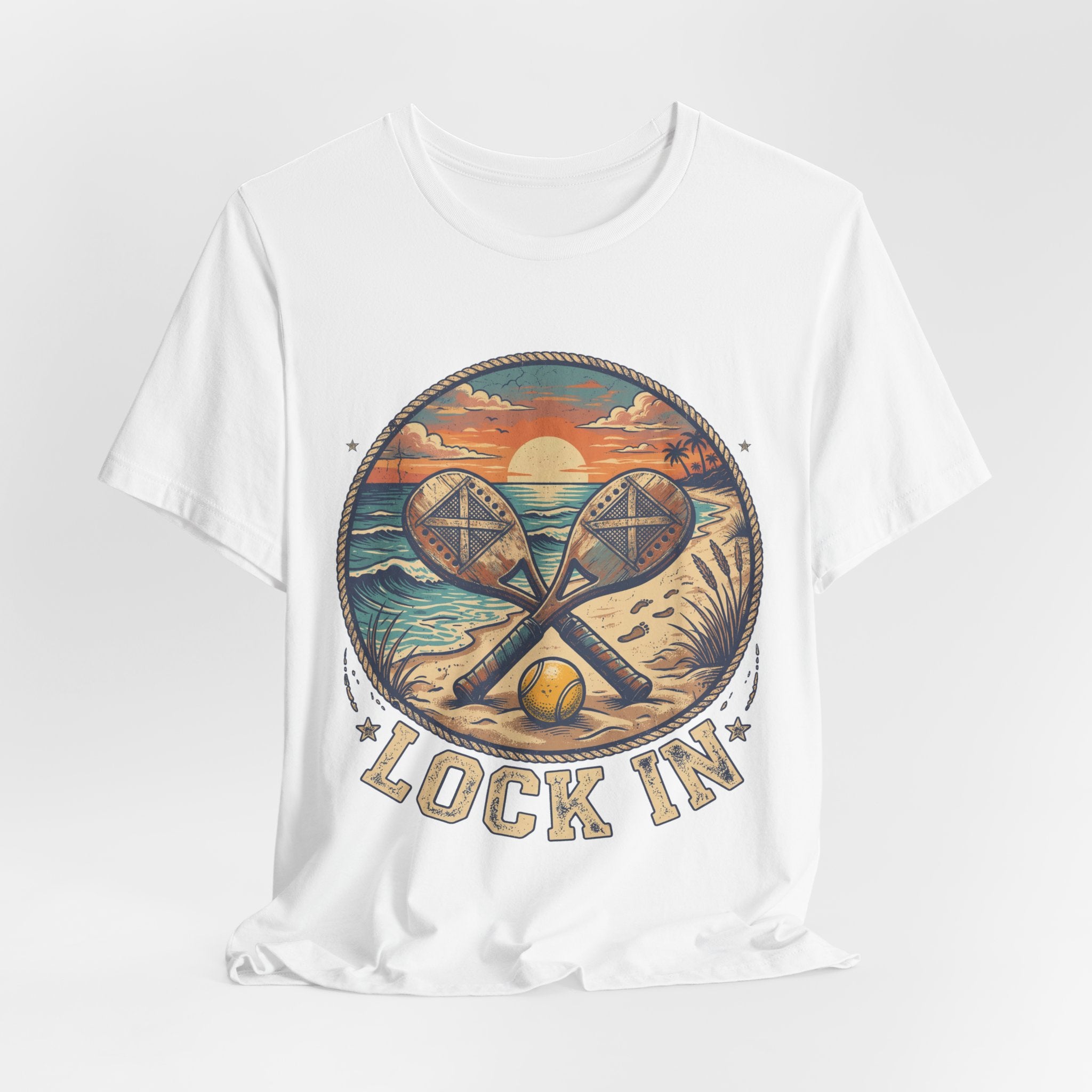 Beach Tennis T-Shirt | Vintage Sunset Paddle Tee | Unisex Heavy Cotton