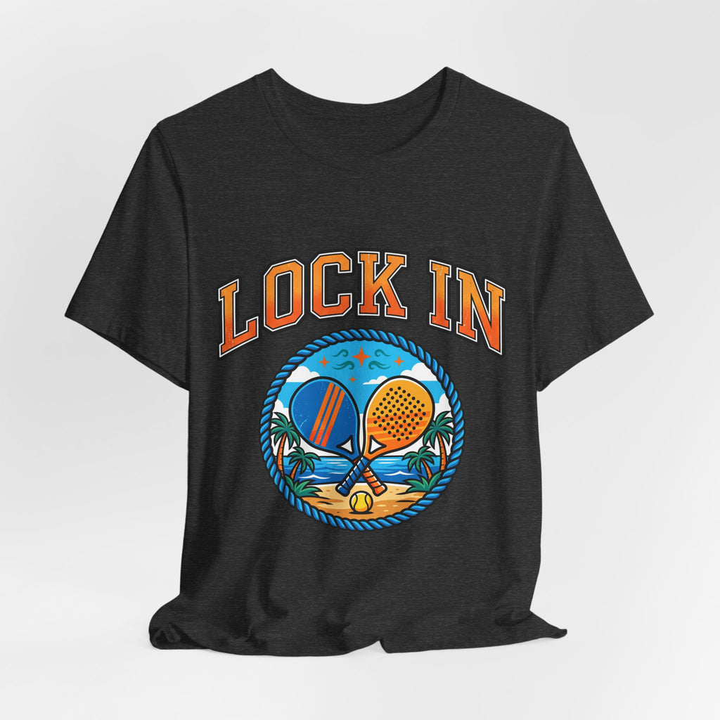 Lock In Beach Tennis T-Shirt | Collegiate Graphic Tee | Unisex Heavy Cotton | Pickleball Padel Gift