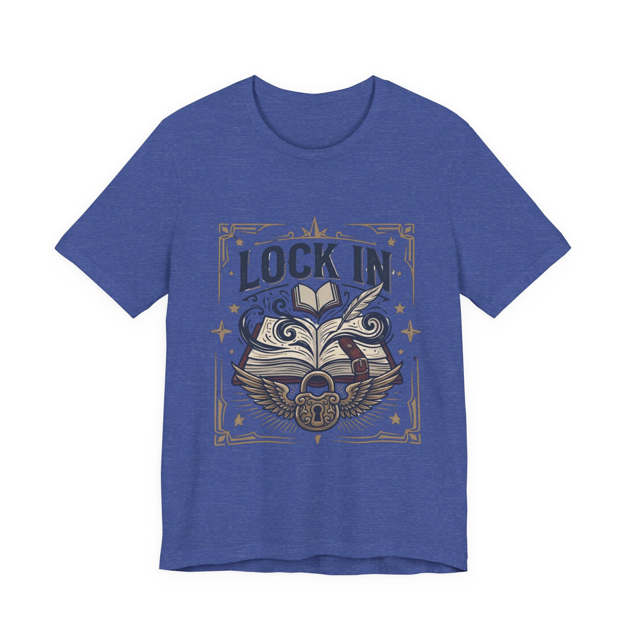 Lock In Writer T-Shirt | Winged Padlock Book Tee | Motivational Author Gift | Unisex Heavy Cotton