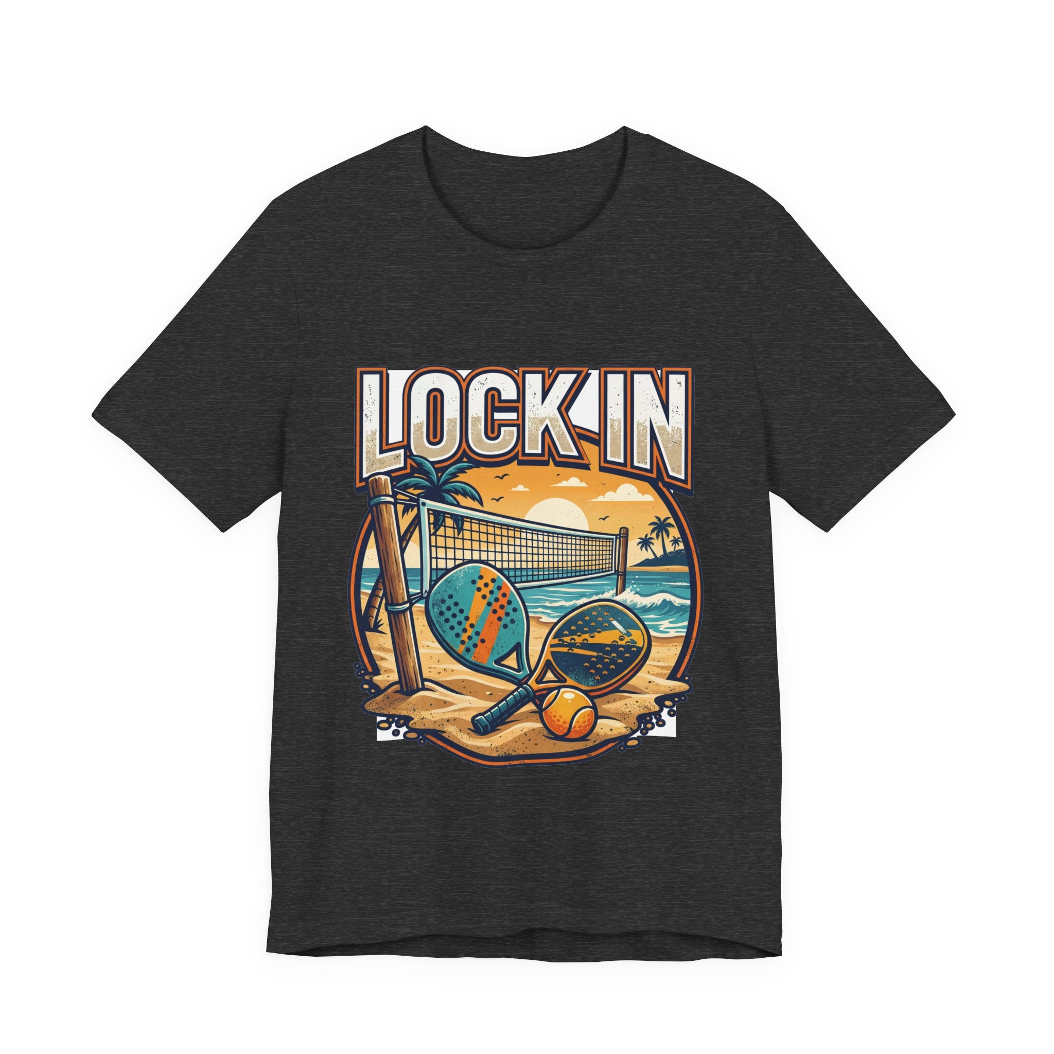 Beach Tennis T-Shirt | Bold Orange Two Paddles Net | Lock In | Unisex Gift