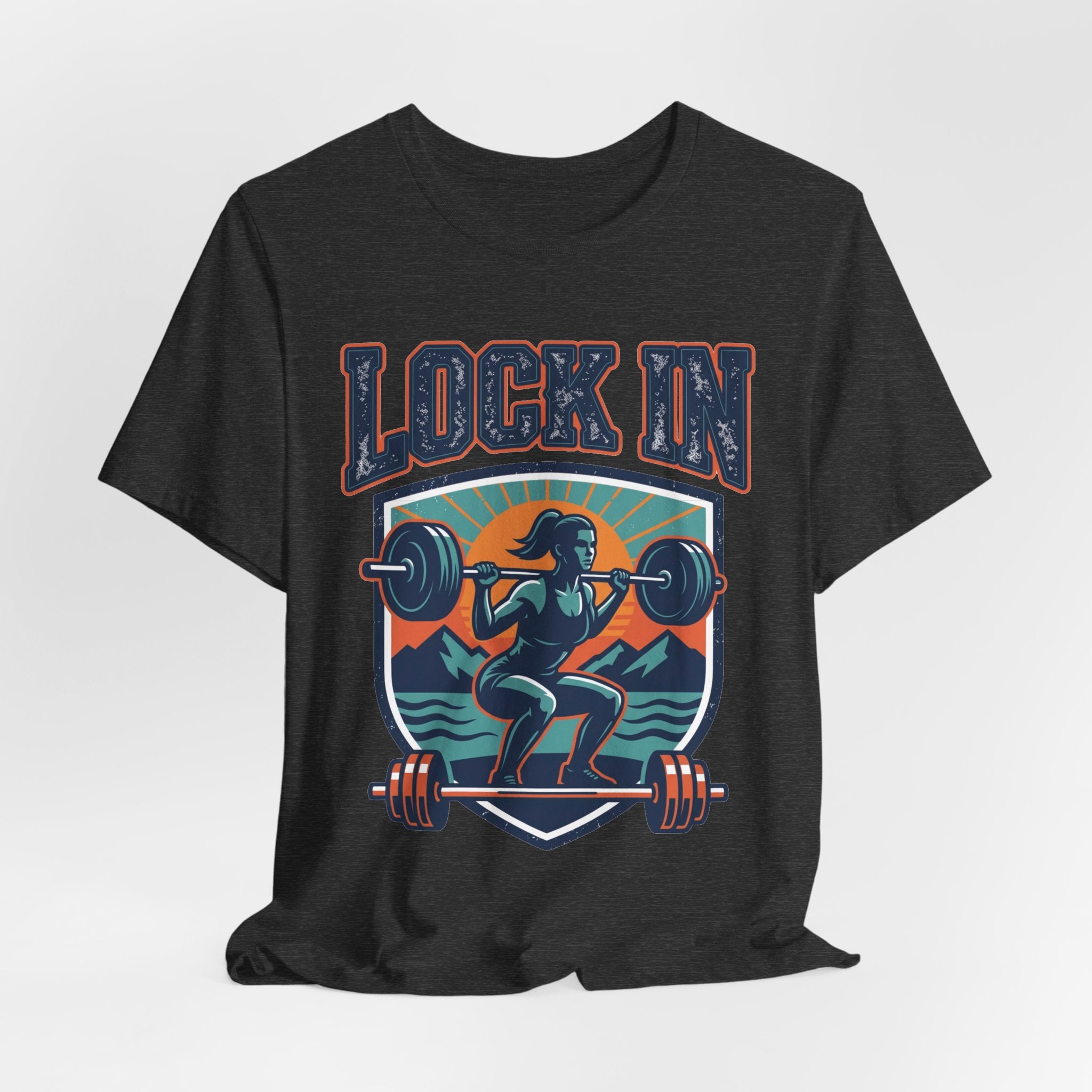 Lock In Gym T-Shirt | Motivational Weightlifting Tee | Women Barbell Squat Shirt | Fitness Gift