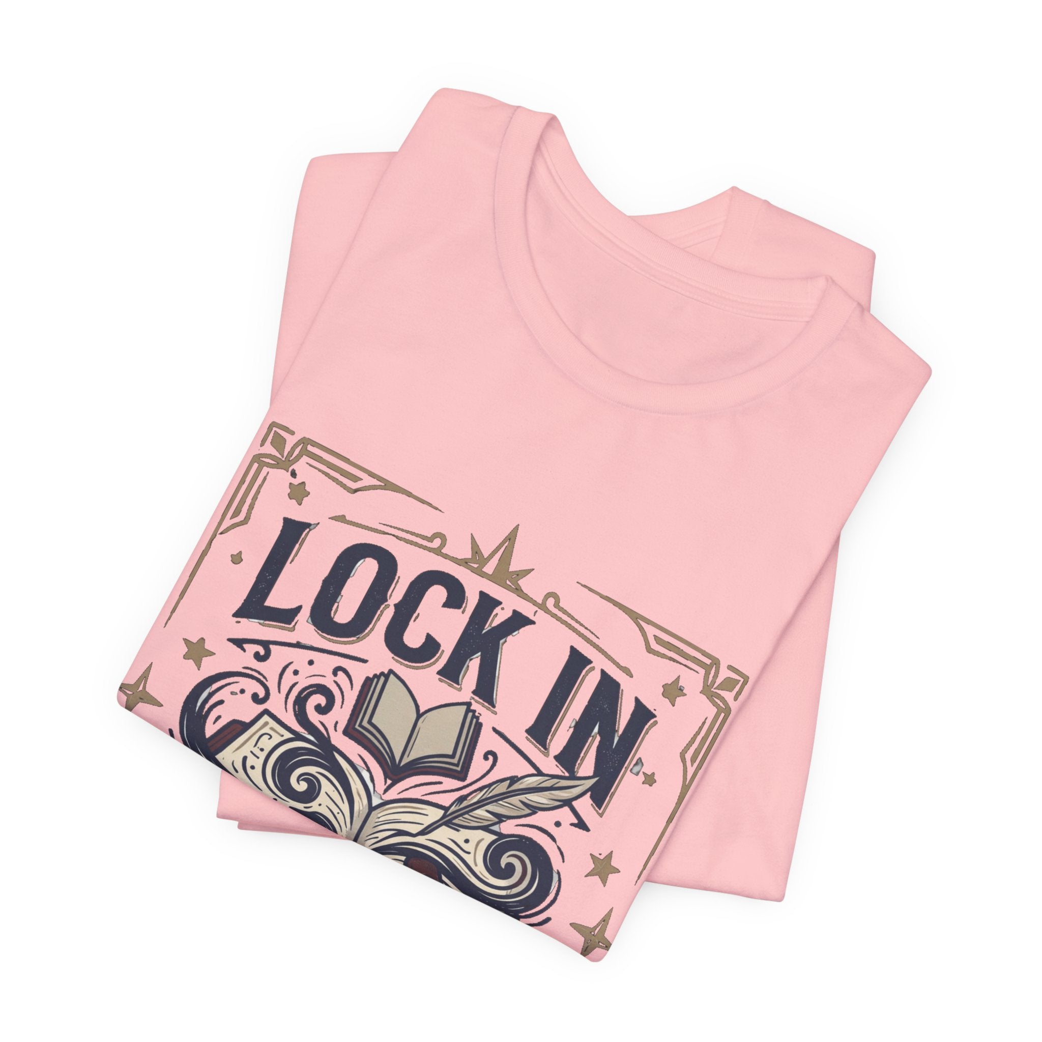 Lock In Writer T-Shirt | Winged Padlock Book Tee | Motivational Author Gift | Unisex Heavy Cotton