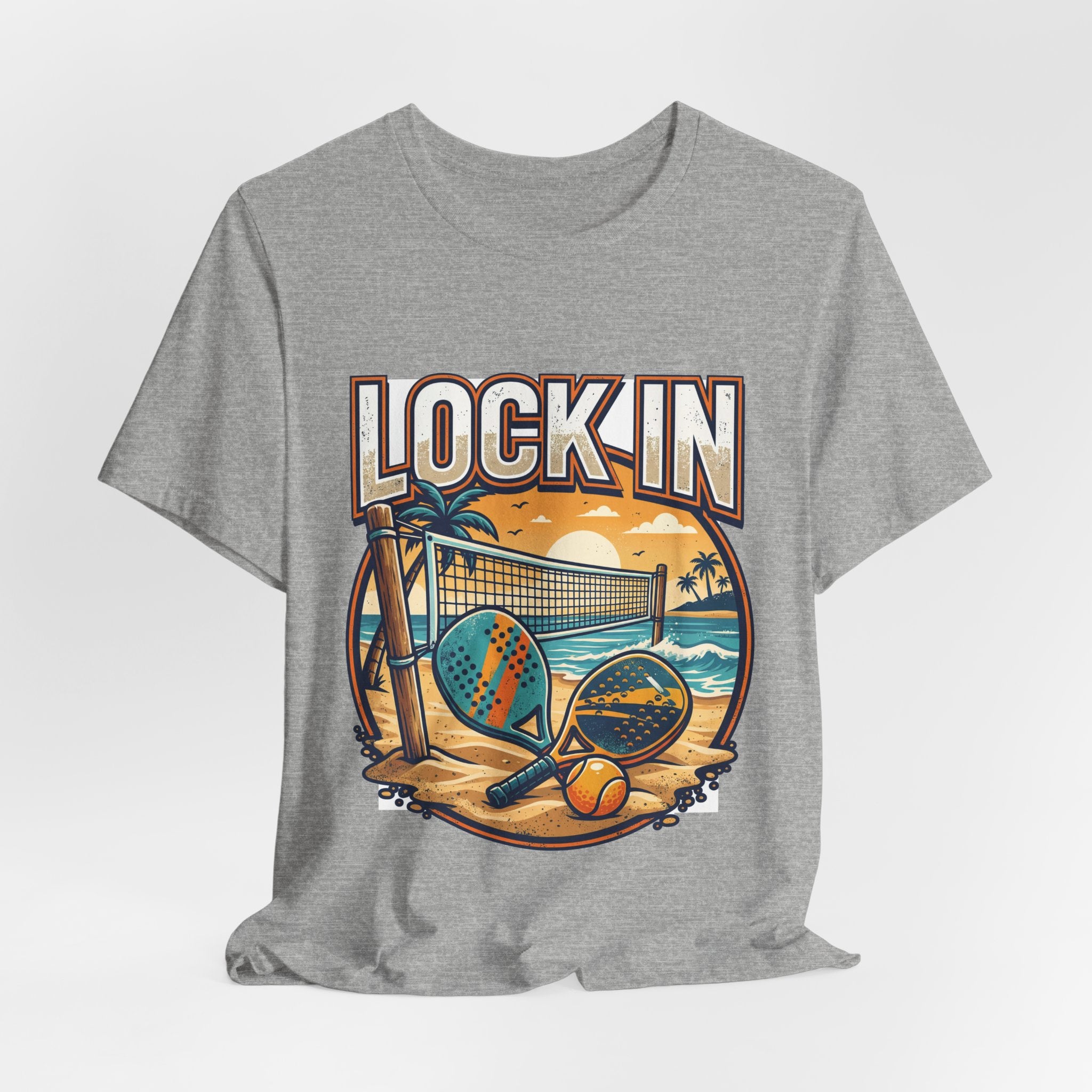 Beach Tennis T-Shirt | Bold Orange Two Paddles Net | Lock In | Unisex Gift
