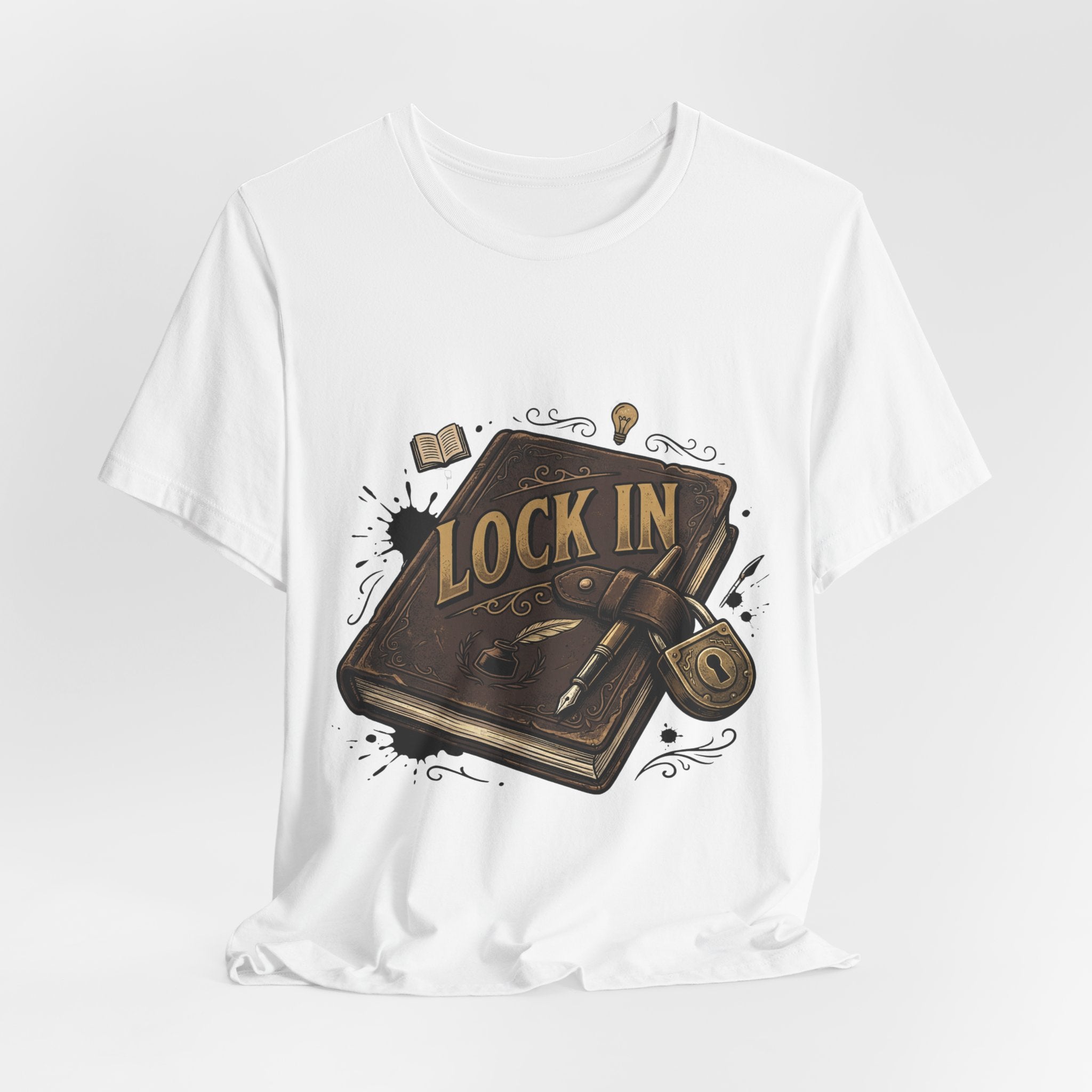 Dark Leather Journal T-Shirt | Ink Splatter Tee | Writer Shirt | Lock In Life | Unisex Heavy Cotton Graphic Tee
