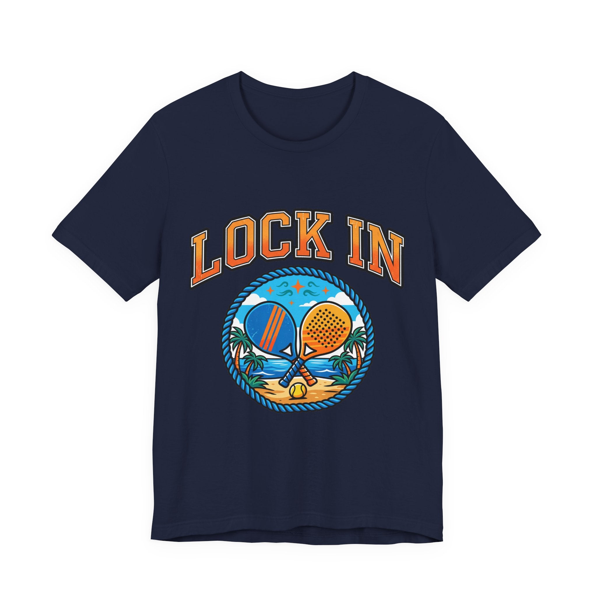 Lock In Beach Tennis T-Shirt | Collegiate Graphic Tee | Unisex Heavy Cotton | Pickleball Padel Gift