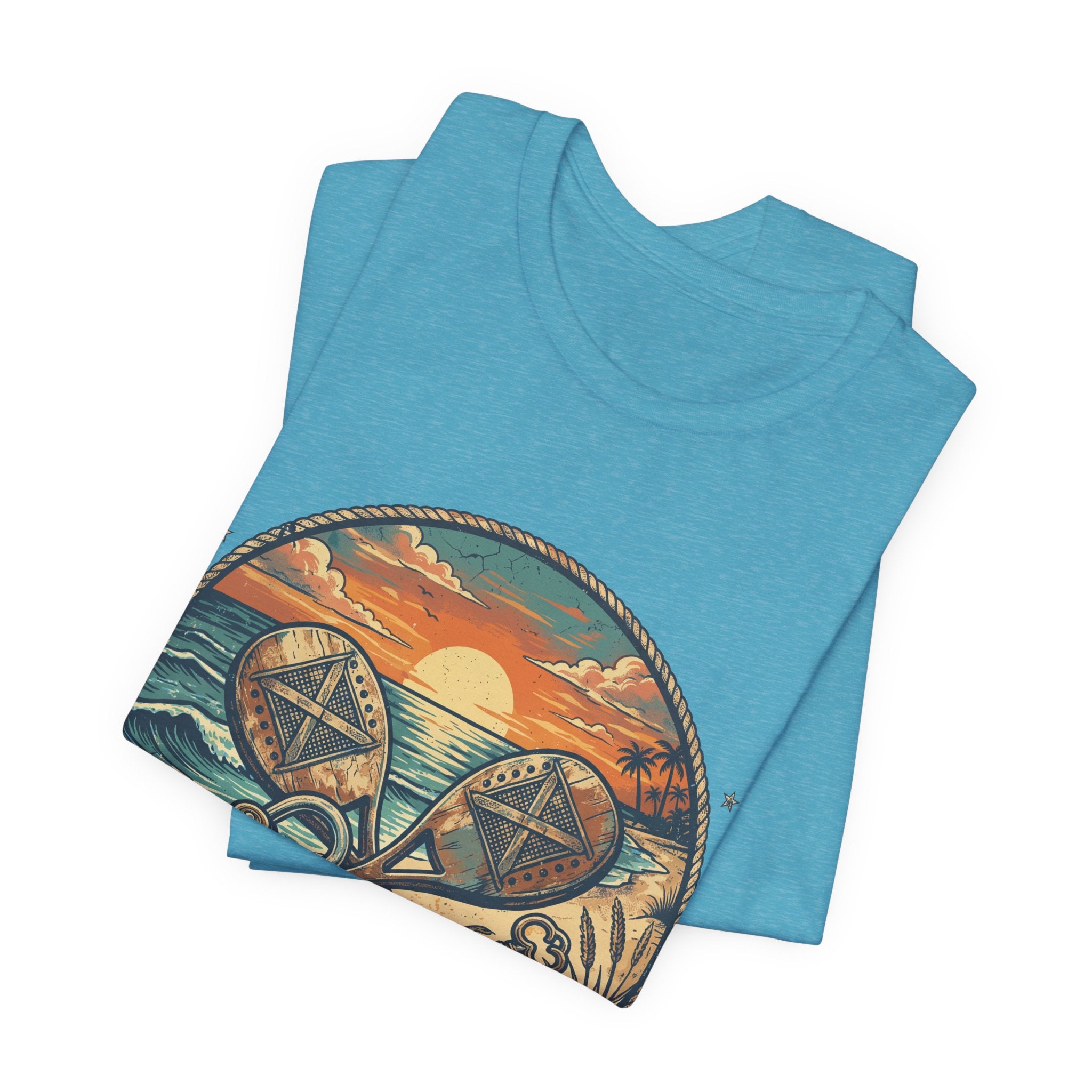 Beach Tennis T-Shirt | Vintage Lock Key Crossed Paddles | Unisex Heavy Cotton Tee
