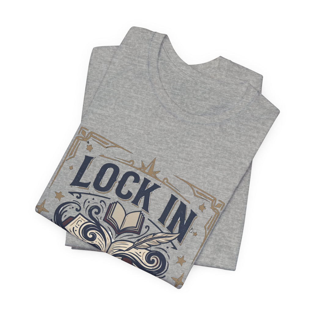 Lock In Writer T-Shirt | Winged Padlock Book Tee | Motivational Author Gift | Unisex Heavy Cotton
