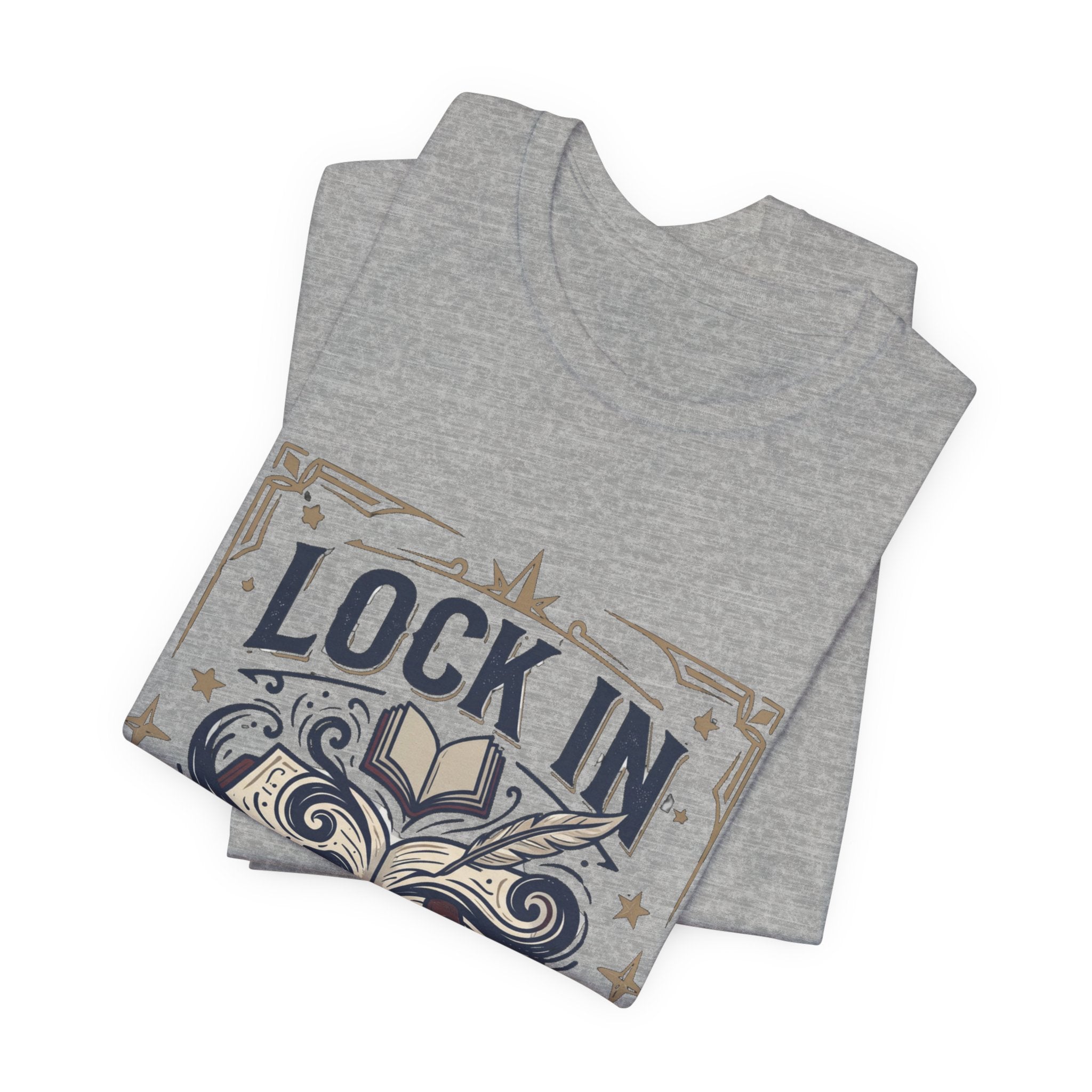 Lock In Writer T-Shirt | Winged Padlock Book Tee | Motivational Author Gift | Unisex Heavy Cotton