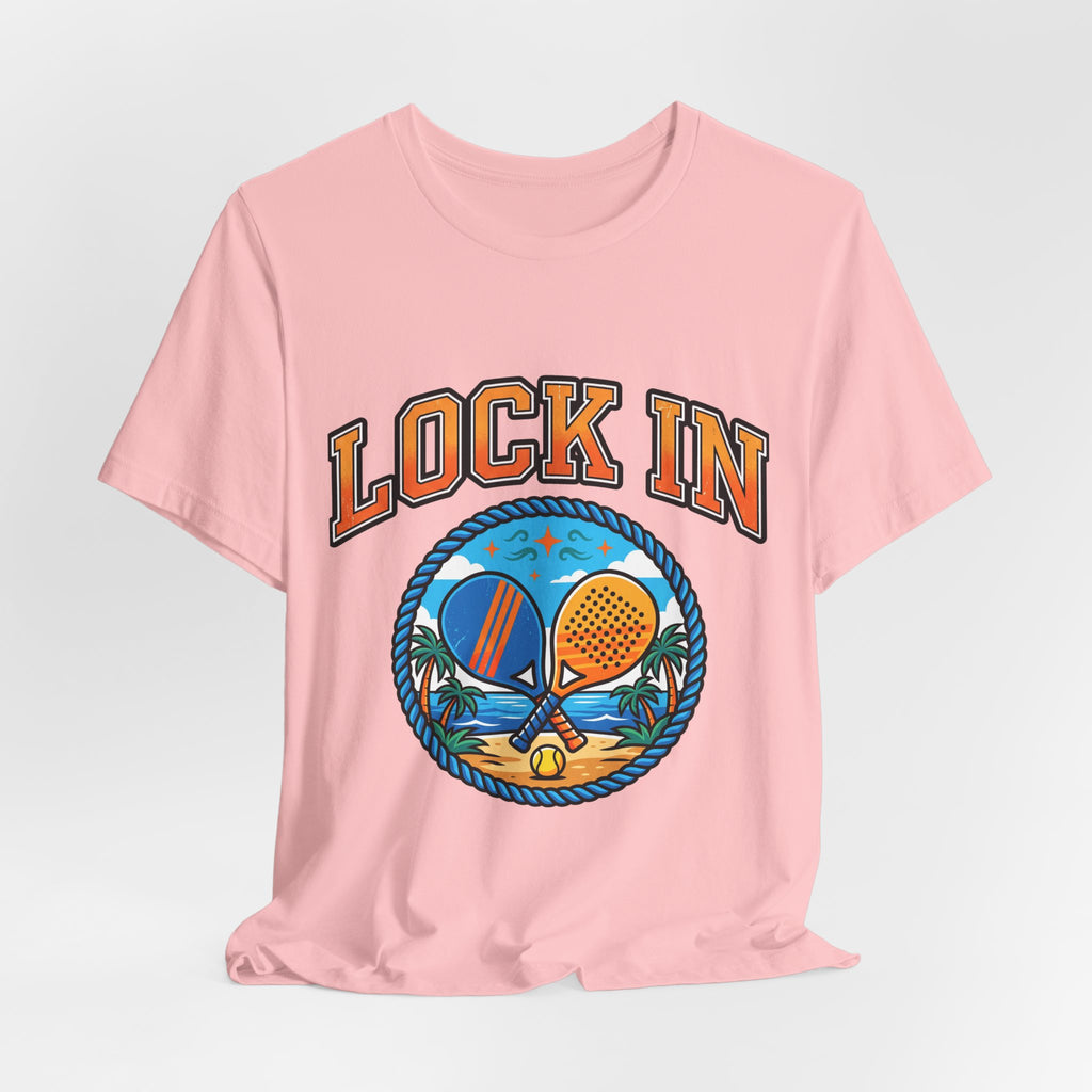 Lock In Beach Tennis T-Shirt | Collegiate Graphic Tee | Unisex Heavy Cotton | Pickleball Padel Gift