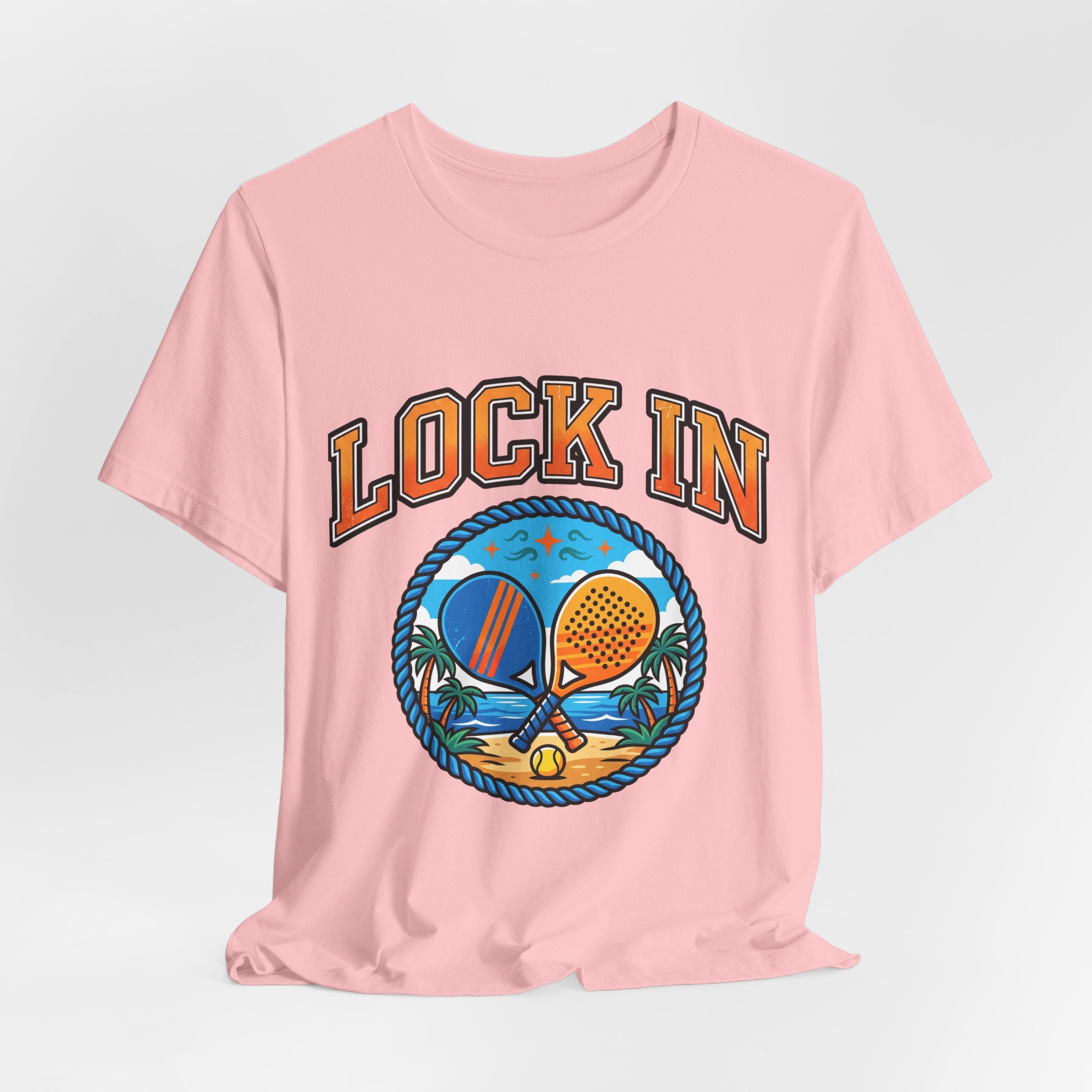 Lock In Beach Tennis T-Shirt | Collegiate Graphic Tee | Unisex Heavy Cotton | Pickleball Padel Gift