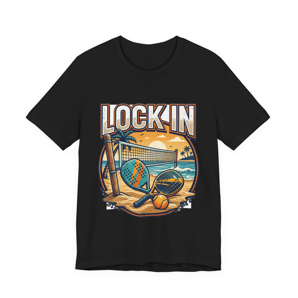 Beach Tennis T-Shirt | Bold Orange Two Paddles Net | Lock In | Unisex Gift