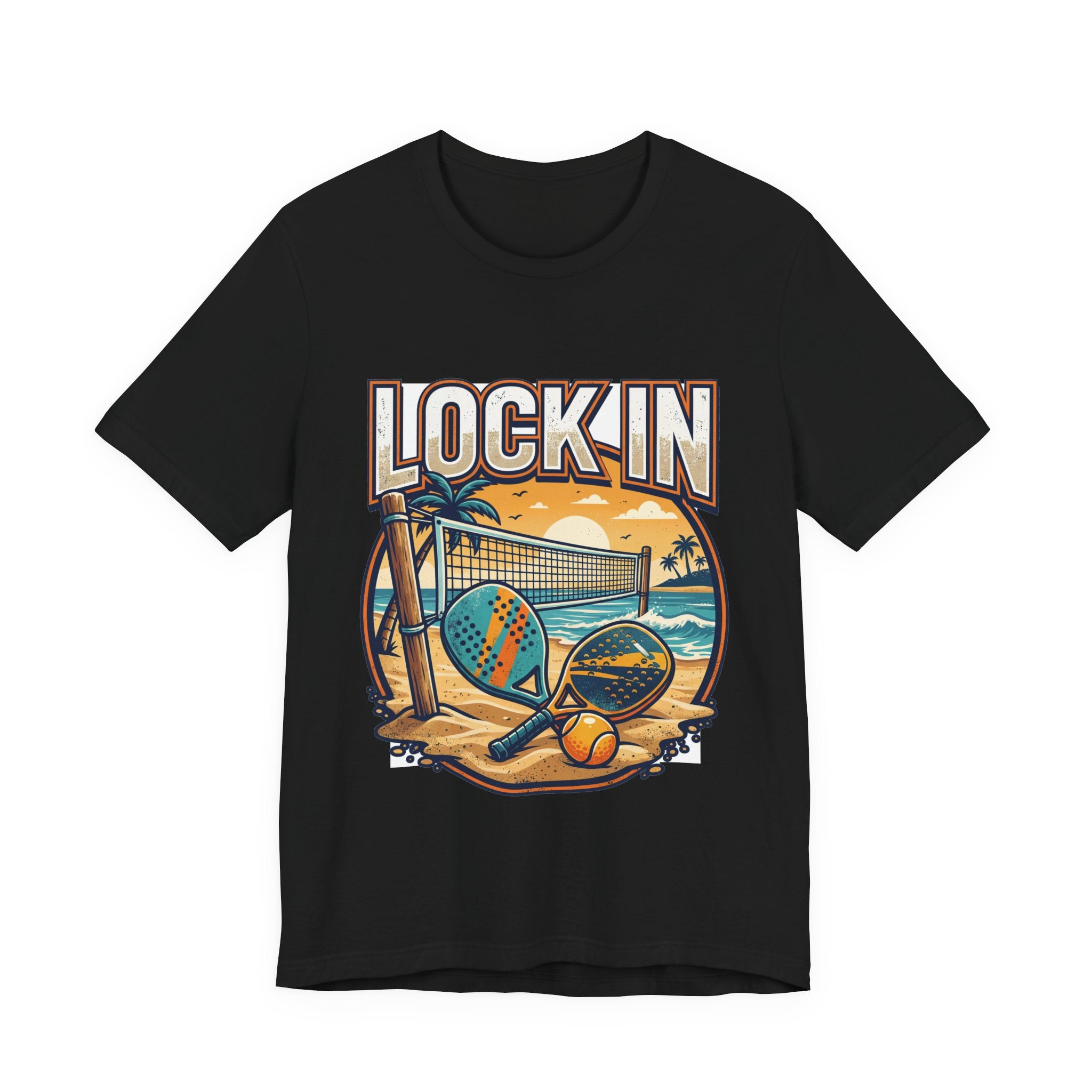 Beach Tennis T-Shirt | Bold Orange Two Paddles Net | Lock In | Unisex Gift