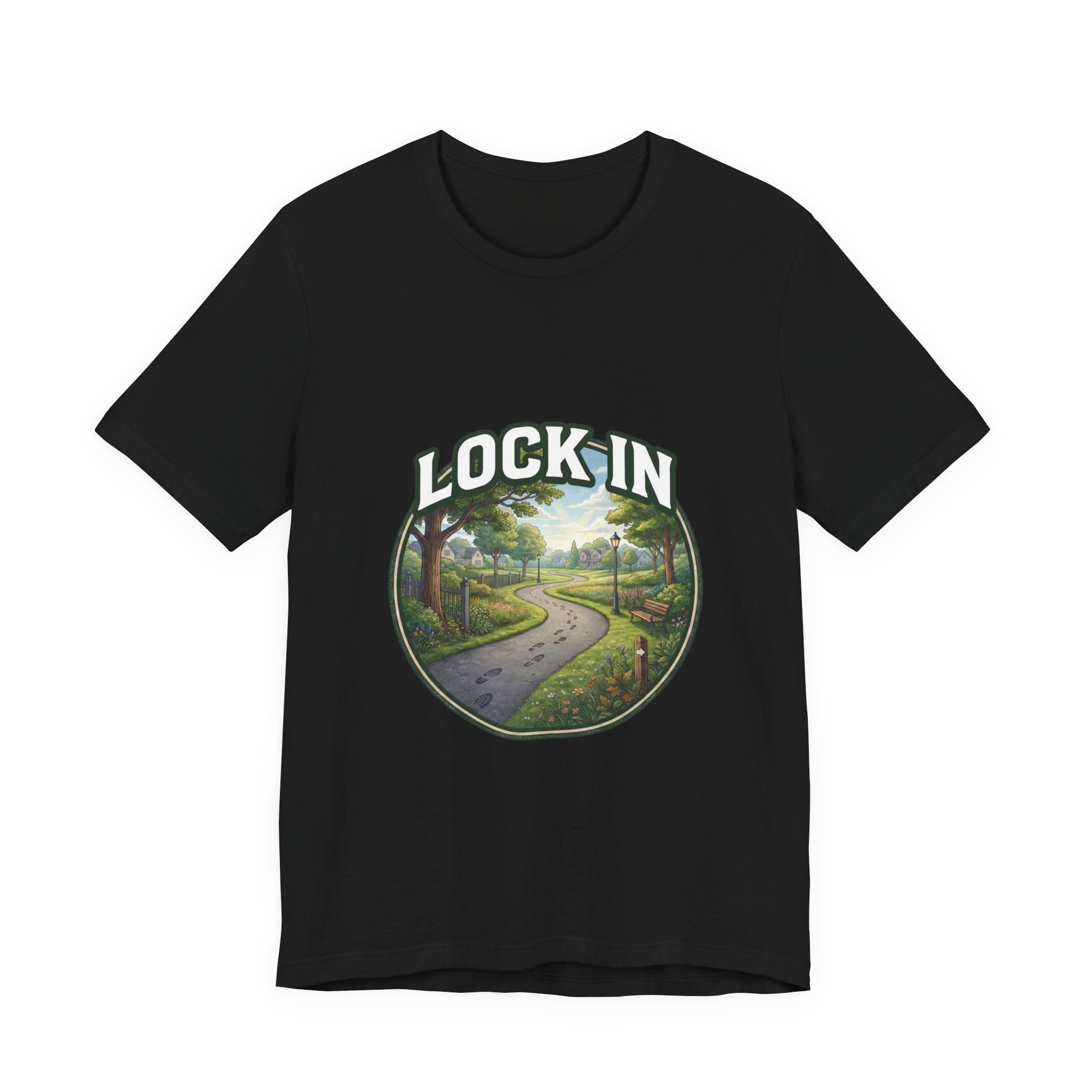 Lock In Life | Neighborhood Park Walking Tee | Nature Walk Graphic T-Shirt | Outdoor Lifestyle Shirt | Unisex Bella Canvas Tee