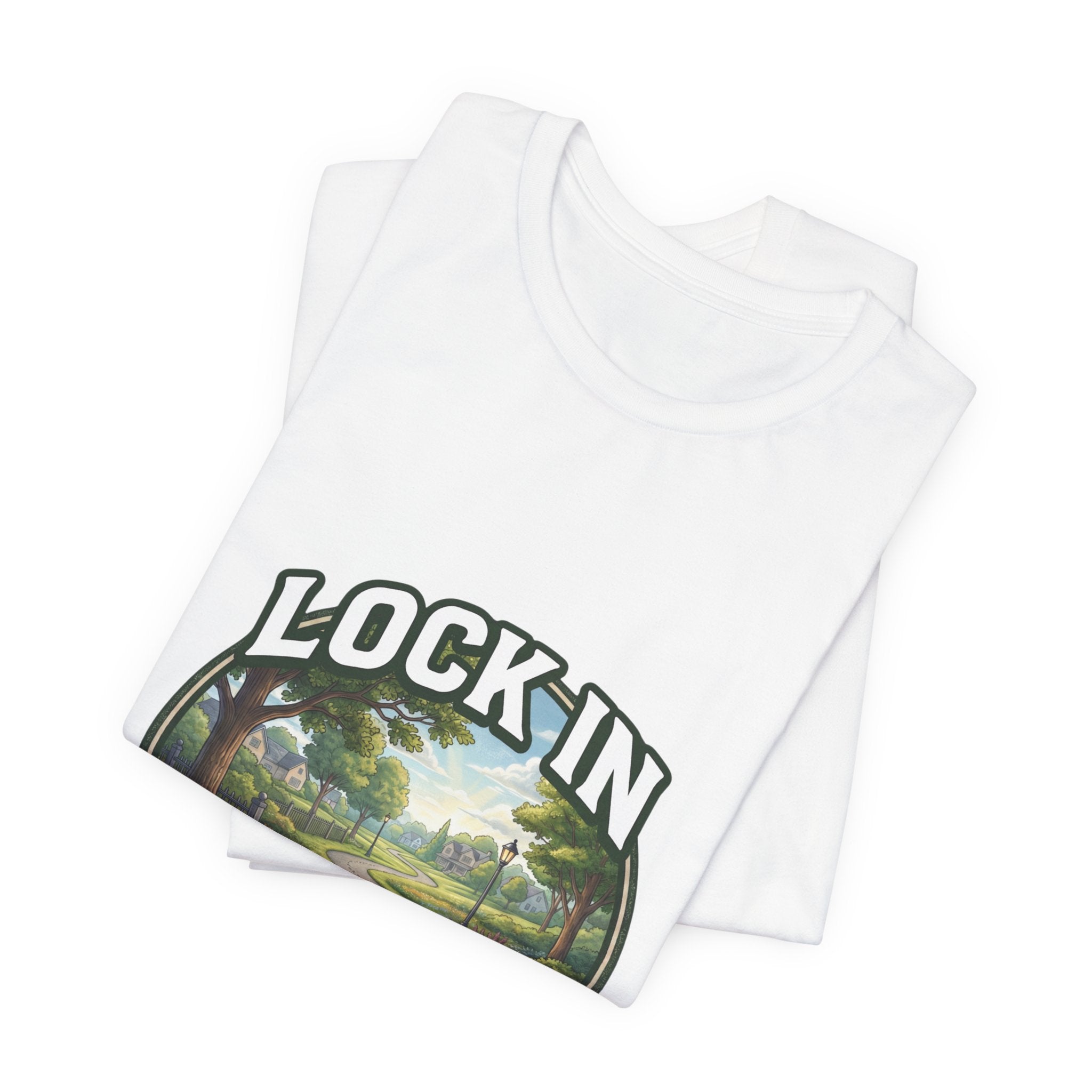 Lock In Life | Neighborhood Park Walking Tee | Nature Walk Graphic T-Shirt | Outdoor Lifestyle Shirt | Unisex Bella Canvas Tee