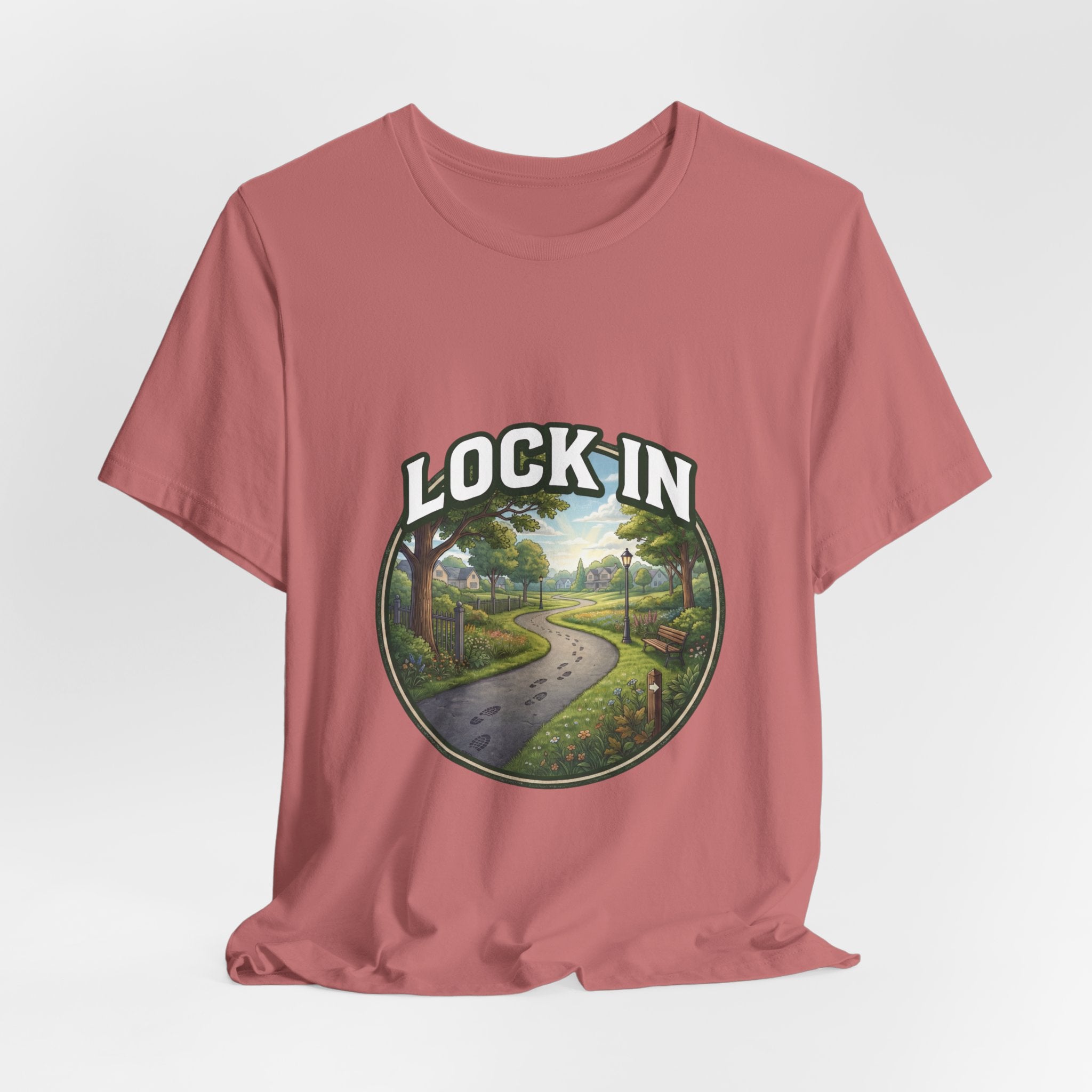 Lock In Life | Neighborhood Park Walking Tee | Nature Walk Graphic T-Shirt | Outdoor Lifestyle Shirt | Unisex Bella Canvas Tee
